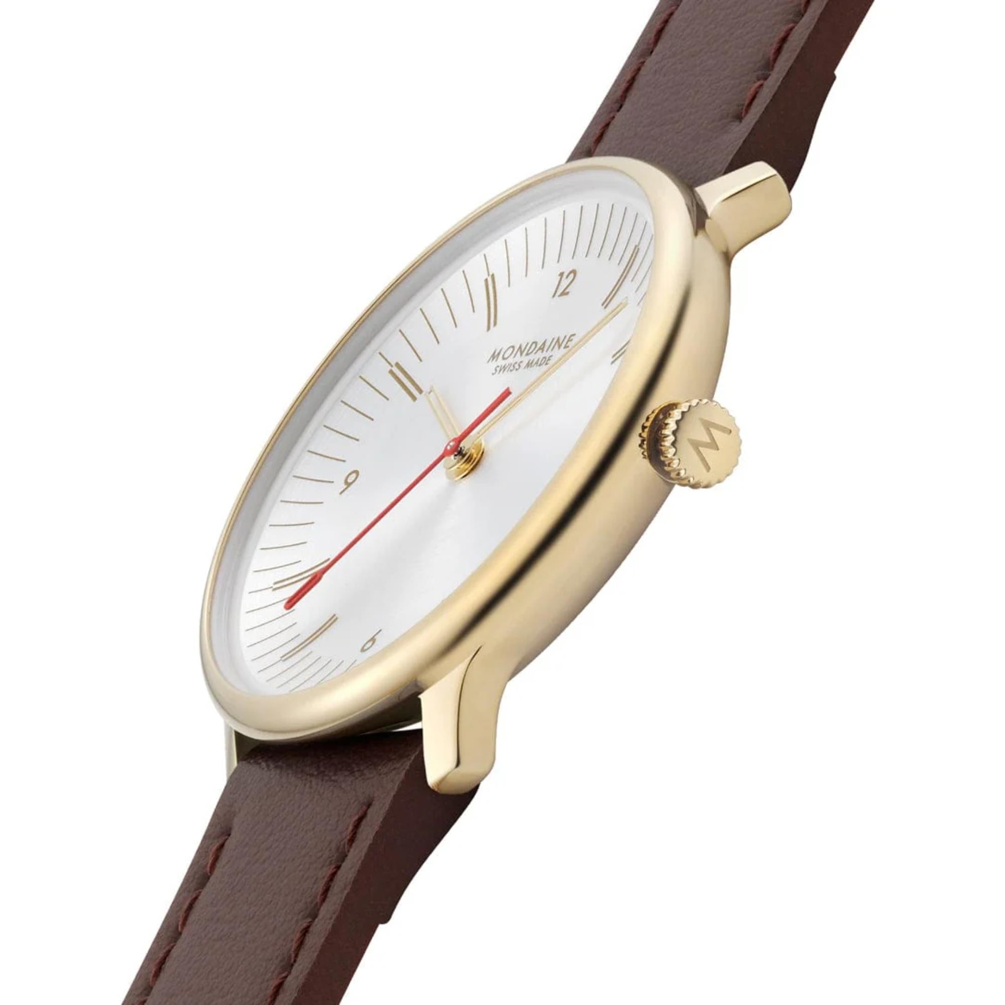 Mondaine Doppio Quarz Off-White Zifferblatt Lederarmband Damen Uhr MLE.33110.LGV