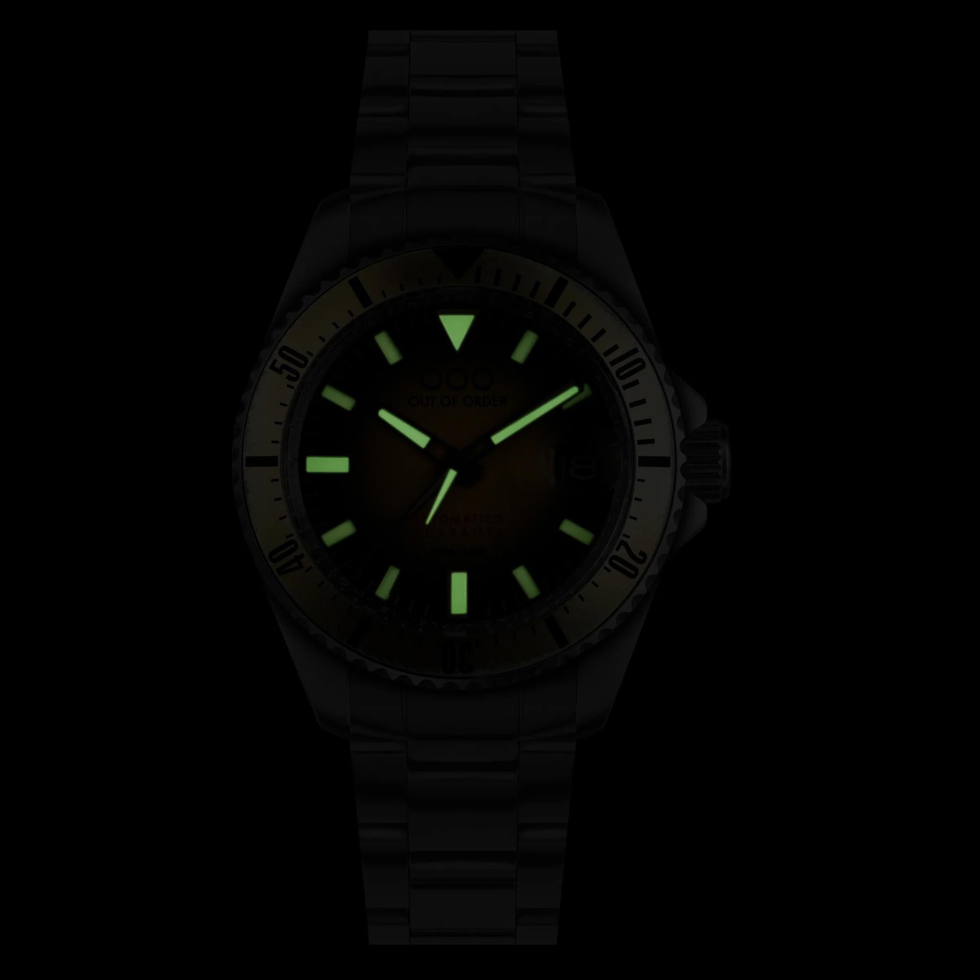 Out of Order Automatico Quaranta Ultra Distressed Automatic Sunburst Sand Dial Steel Strap Men's Watch OOO.001-21.SA
