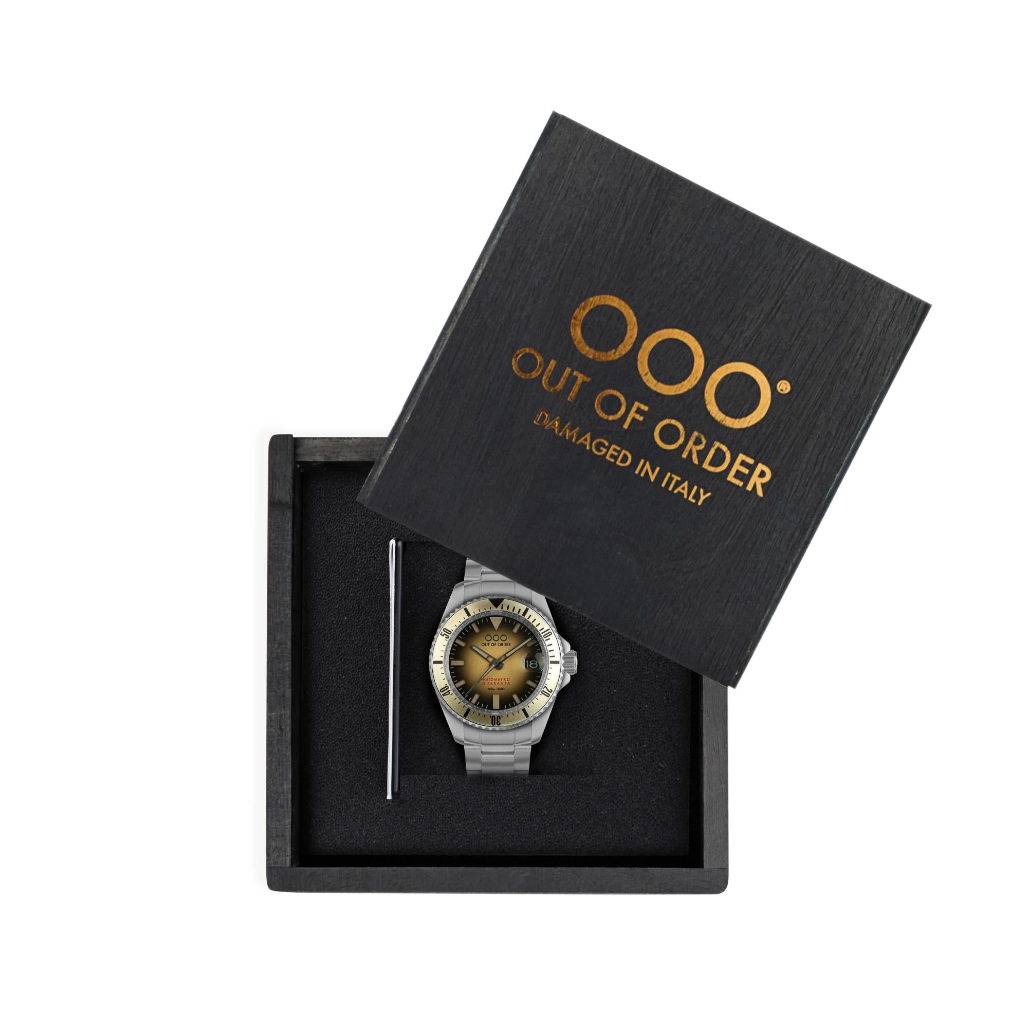 Out Of Order Automatrico Quaranta Ultra Brushed Sunburst Sand Dial Steel Strap Men's Watch OOO.001-21.SA.SS