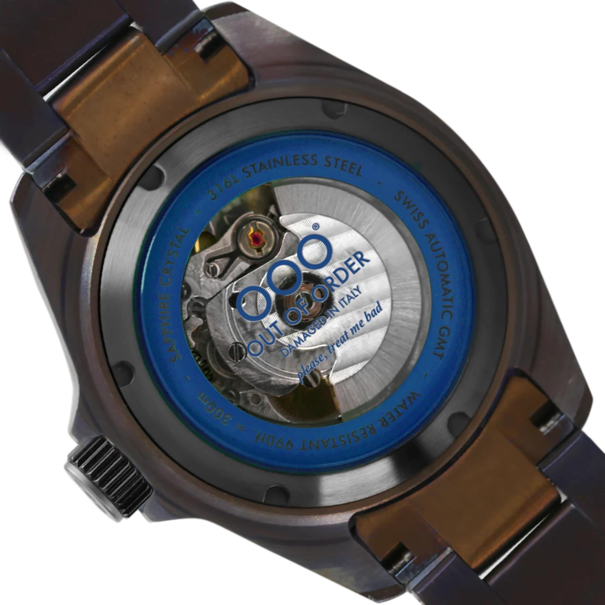 Out Of Order Blaue Trecento GMT Automatik Blaues Zifferblatt Stahlarmband Herren Uhr OOO.001-24.BL
