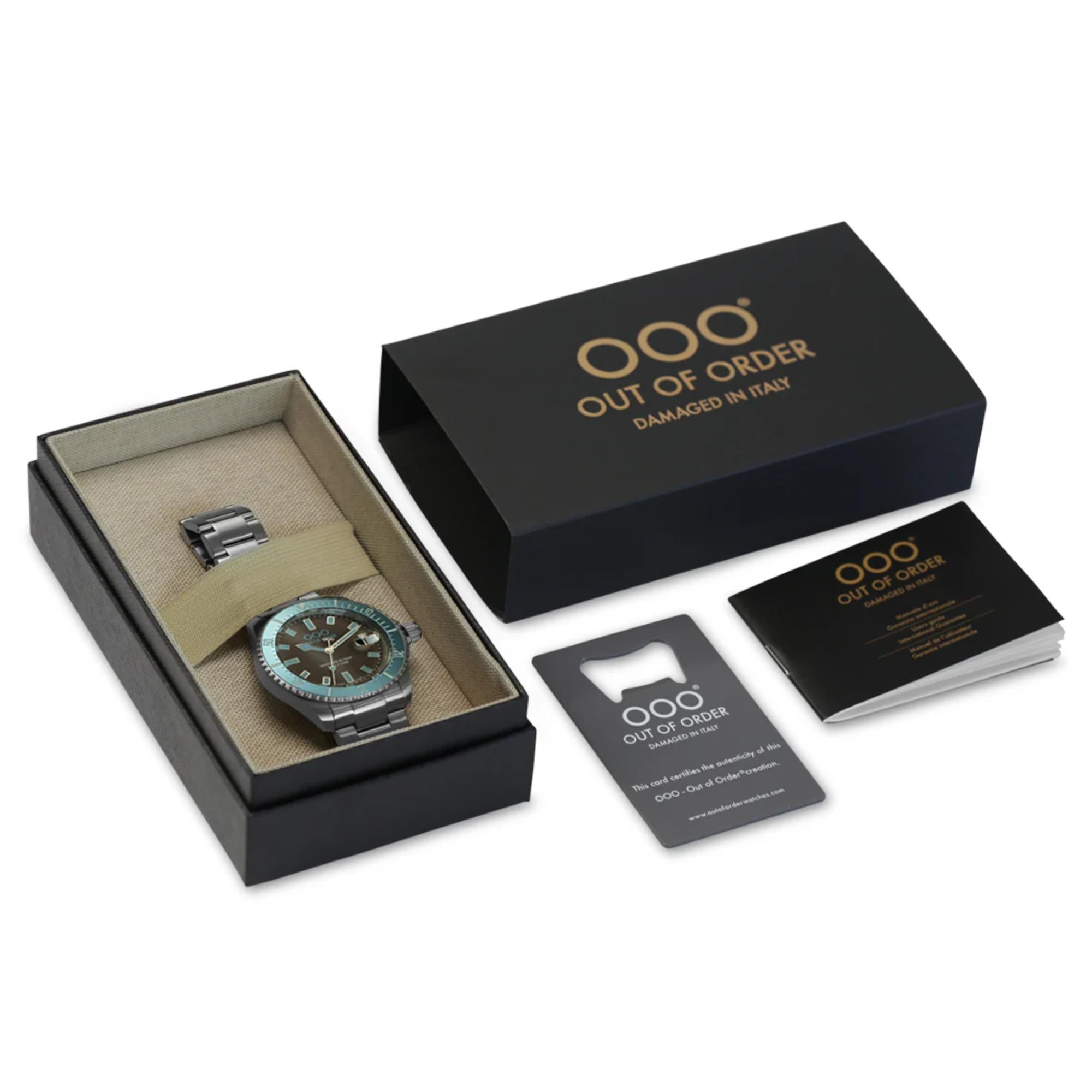 Out of Order Casanova Ultra Gebürsteter Quarz Braunes Zifferblatt Stahlarmband Herren Uhr OOO.001-27.TU.MS.SS