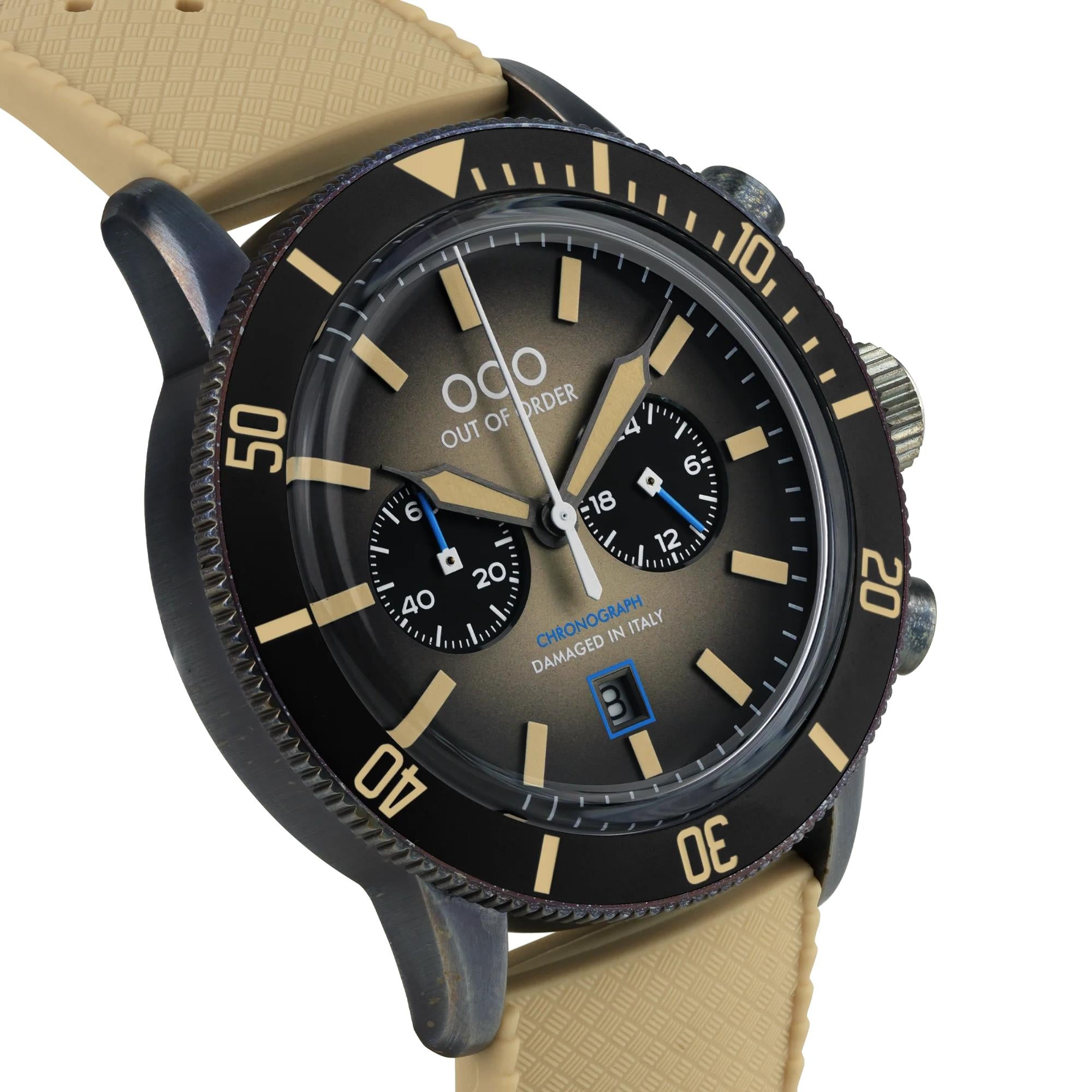 Out of Order Pilot Chronograph Quarz Braun Zifferblatt Lederarmband Herren Uhr OOO.001-28.GR