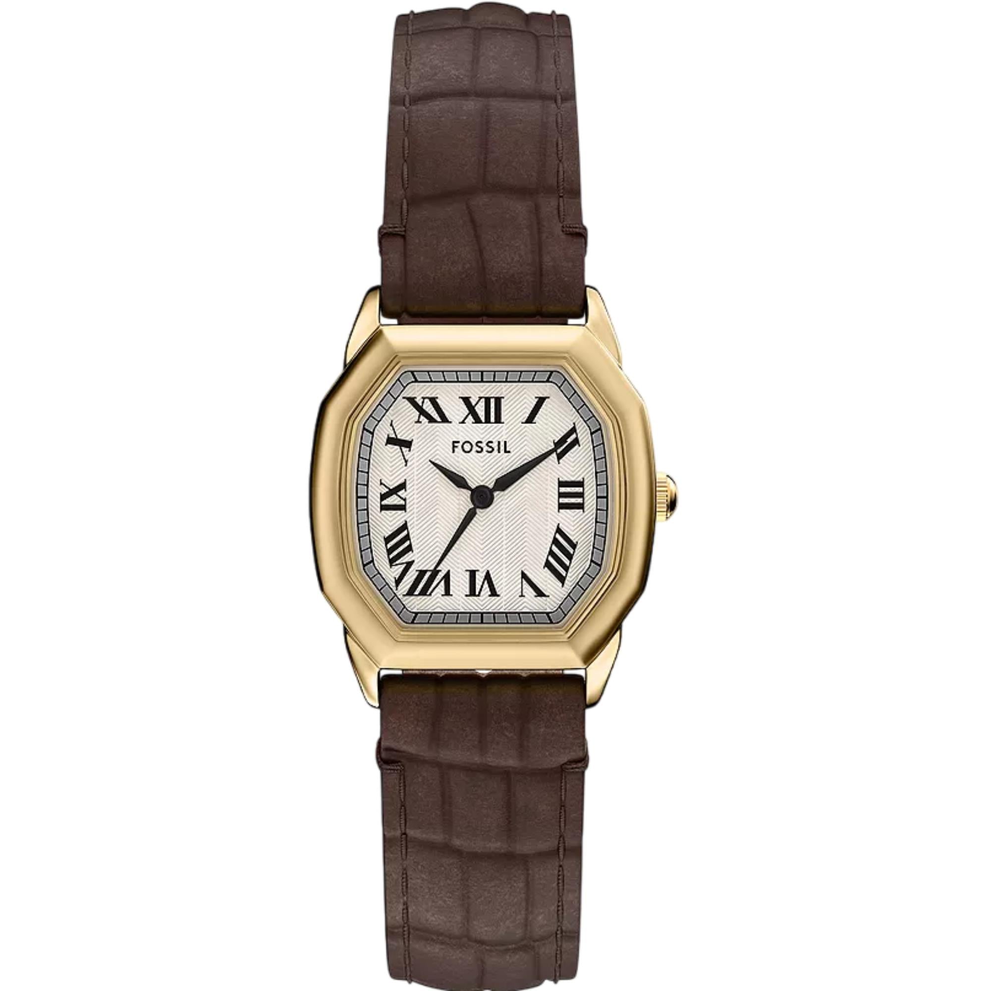Fossil Harlow 27mm Damen Quarz Uhr mit cremefarbenem Zifferblatt und Lederband ES5426