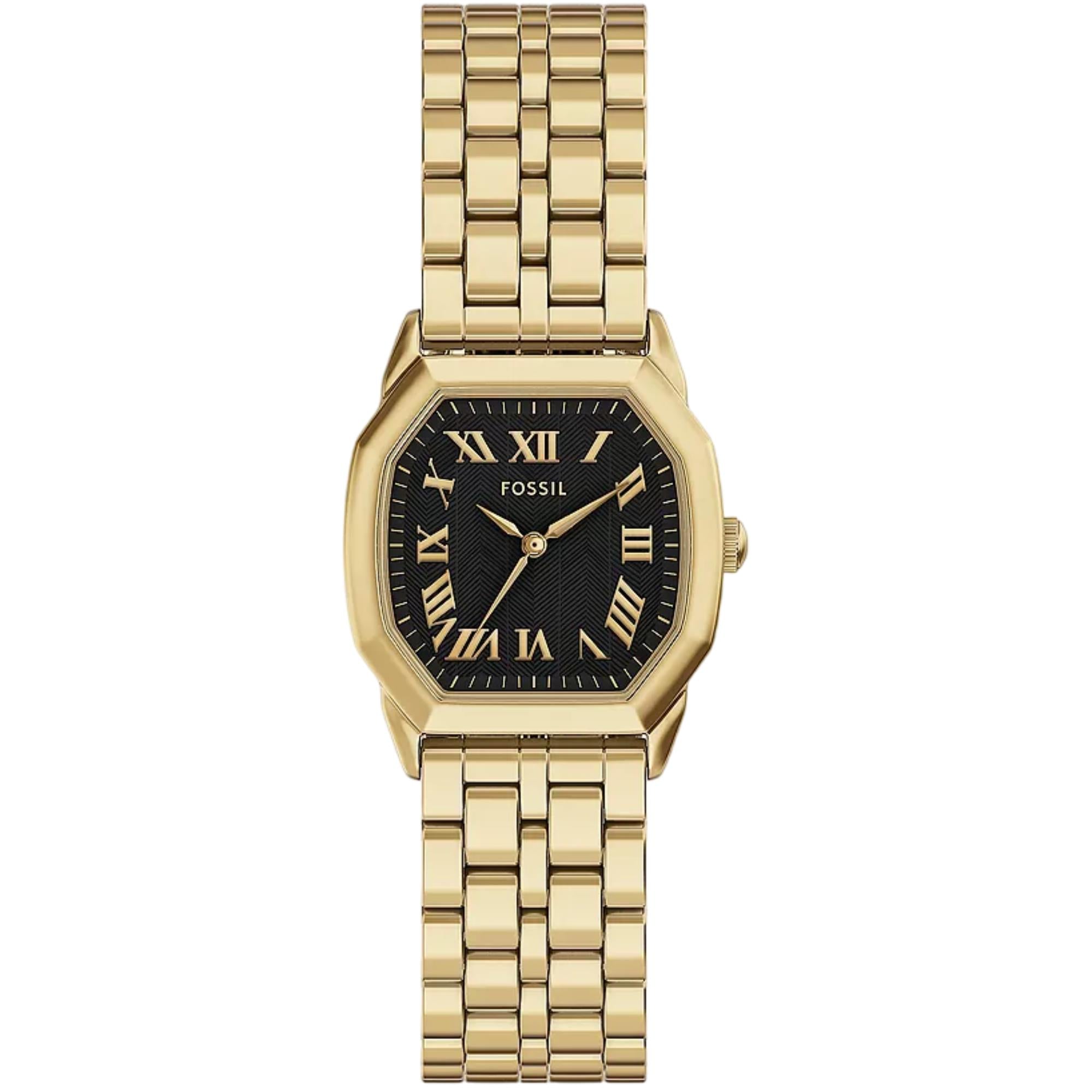Fossil Harlow 27mm Damen Quarz Uhr mit schwarzem Zifferblatt und Stahlband ES5433