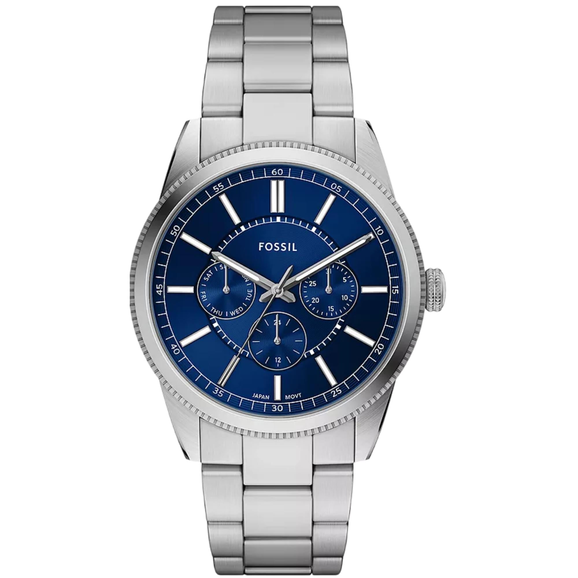 Fossil Pearson 42mm Chronograph Herren Quarz Uhr mit blauem Zifferblatt und Stahlband FS6134