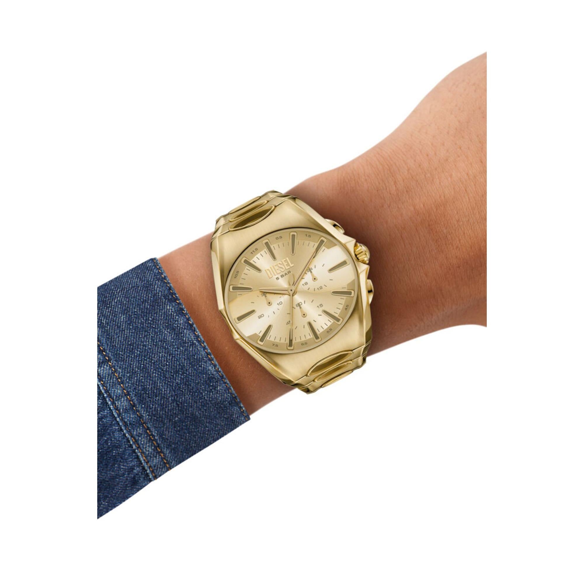 Diesel D-Curve 44mm Chronograph Gold Dial Steel Mens Quartz Watch DZ4695
