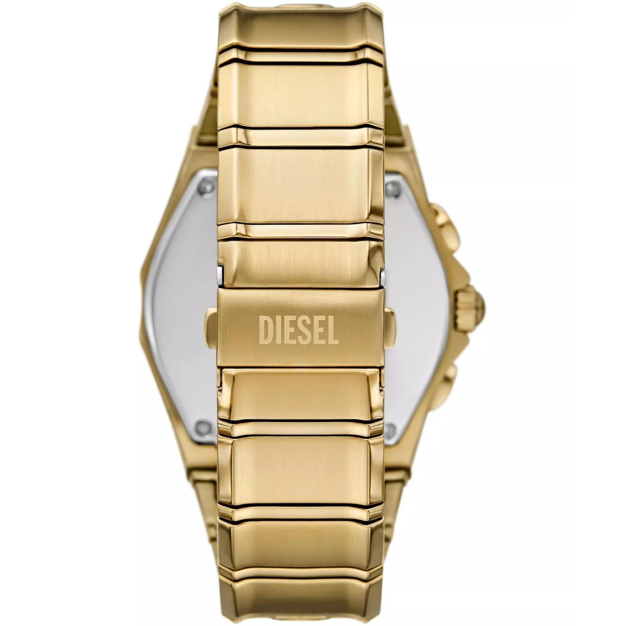 Diesel D-Curve 44mm Chronograph Gold Dial Steel Mens Quartz Watch DZ4695
