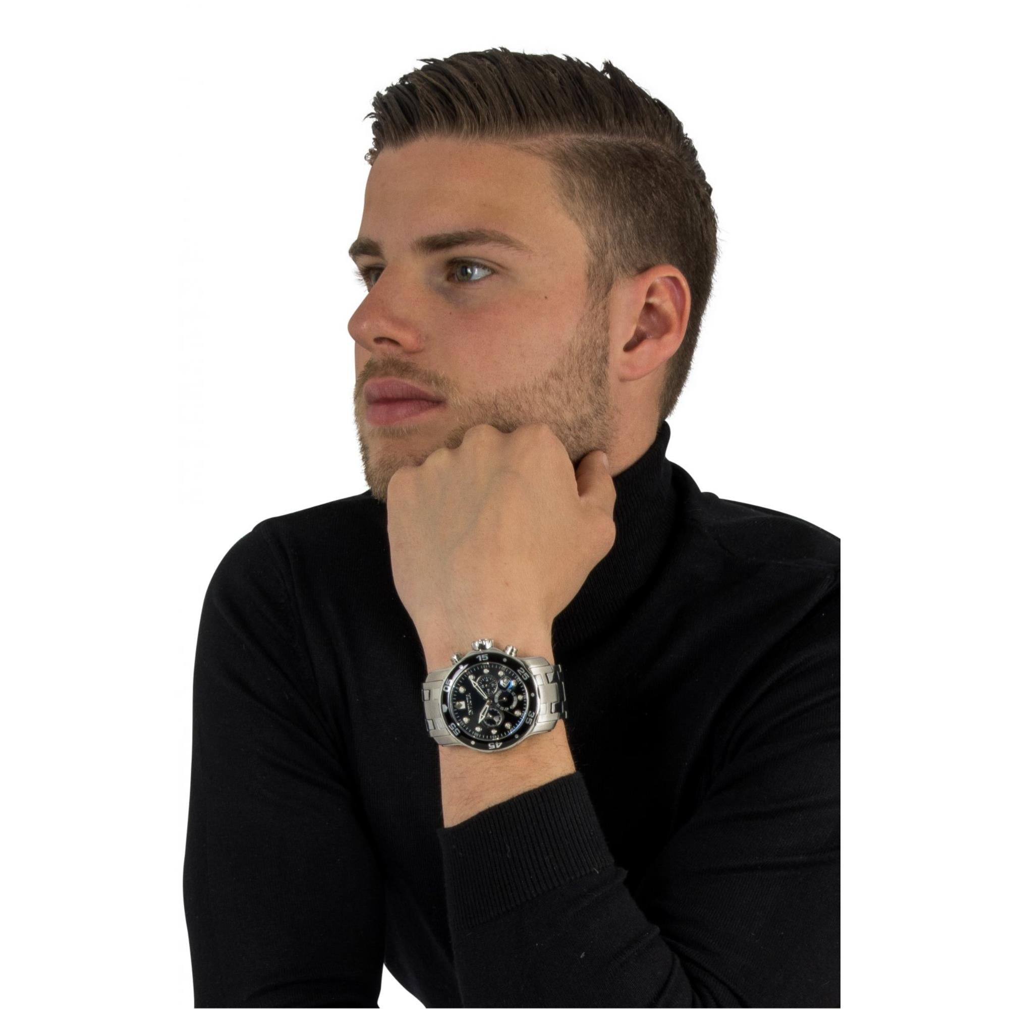 Invicta Pro Diver Scuba Quarz Chronograph Schwarzes Zifferblatt Stahlarmband Herrenarmbanduhr 0069