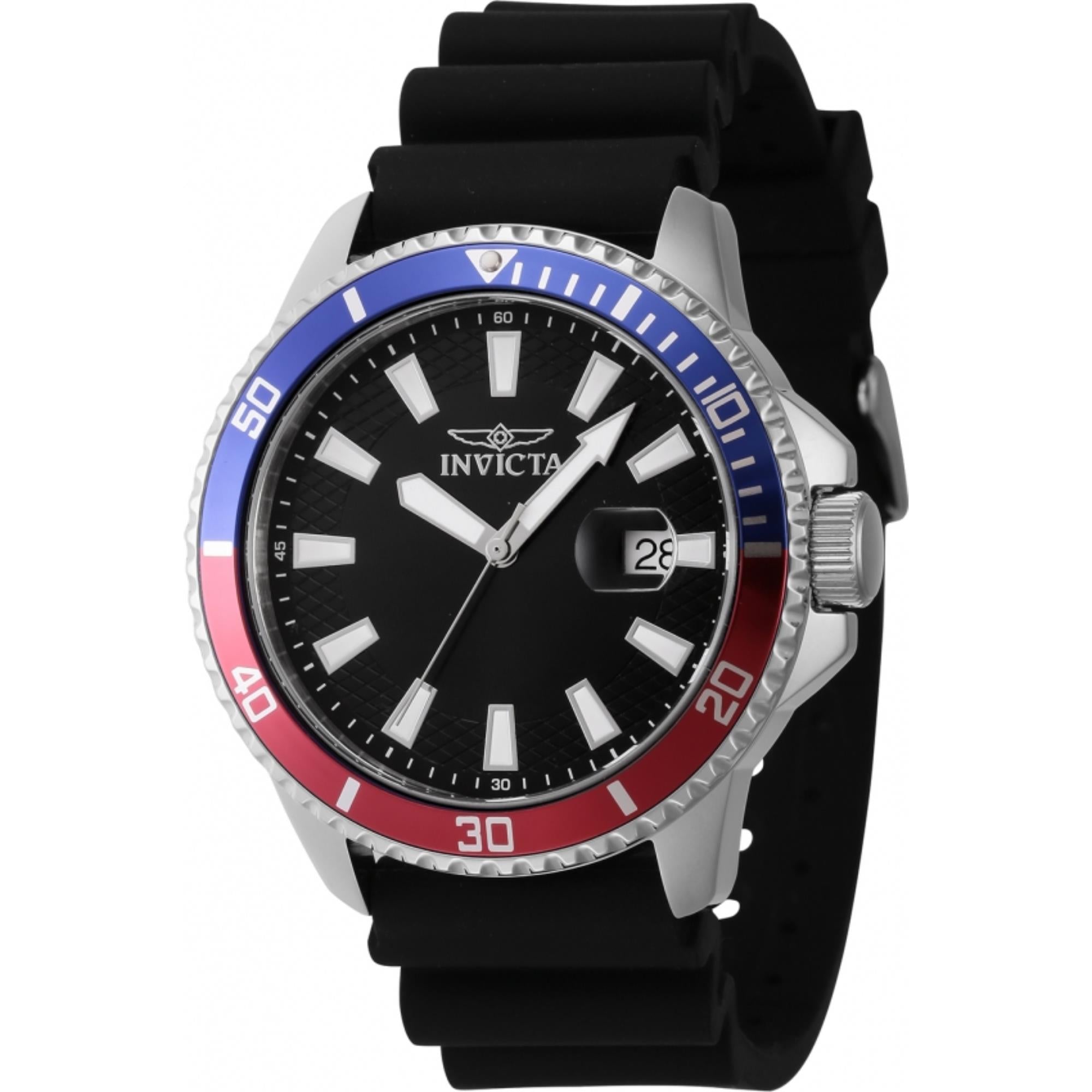 Invicta Pro Diver Quarz Schwarzes Zifferblatt Silikonarmband Herrenarmbanduhr 46131