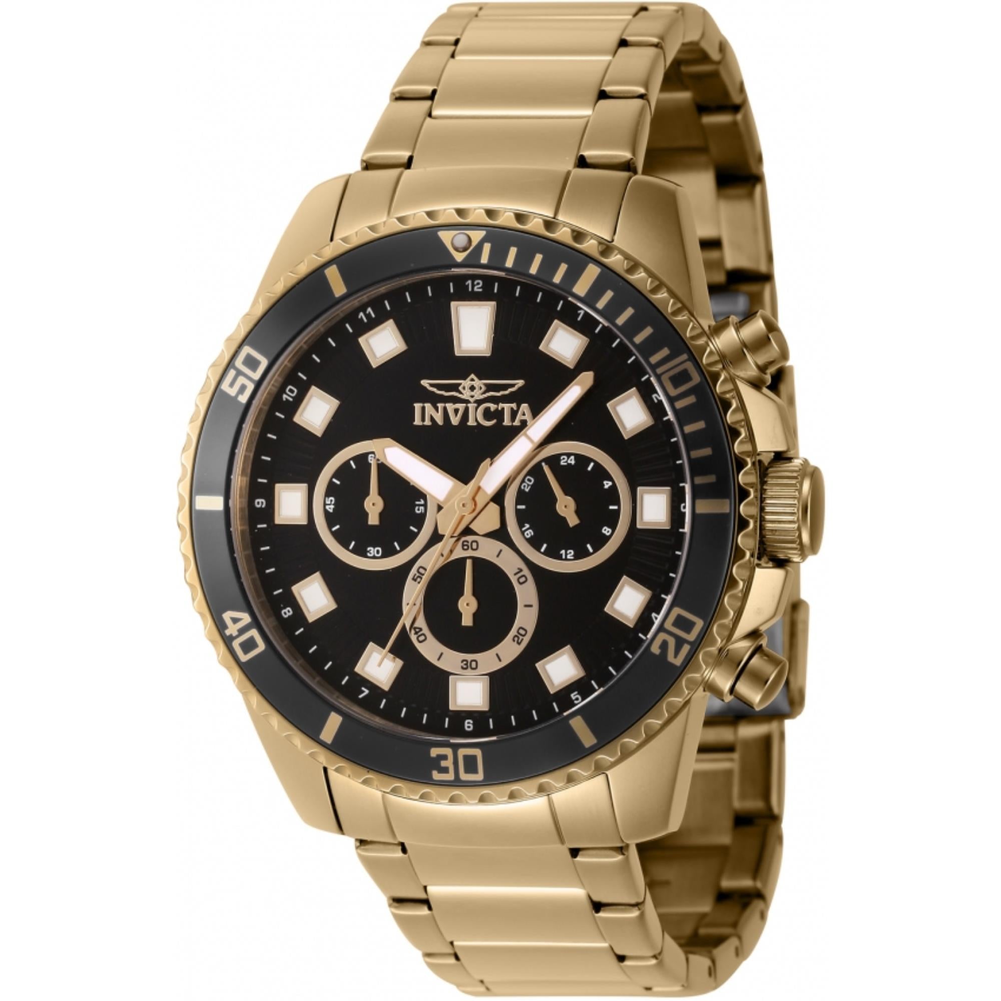 Invicta Pro Diver Quarz Chronograph Schwarzes Zifferblatt Stahlarmband Herrenarmbanduhr 46054