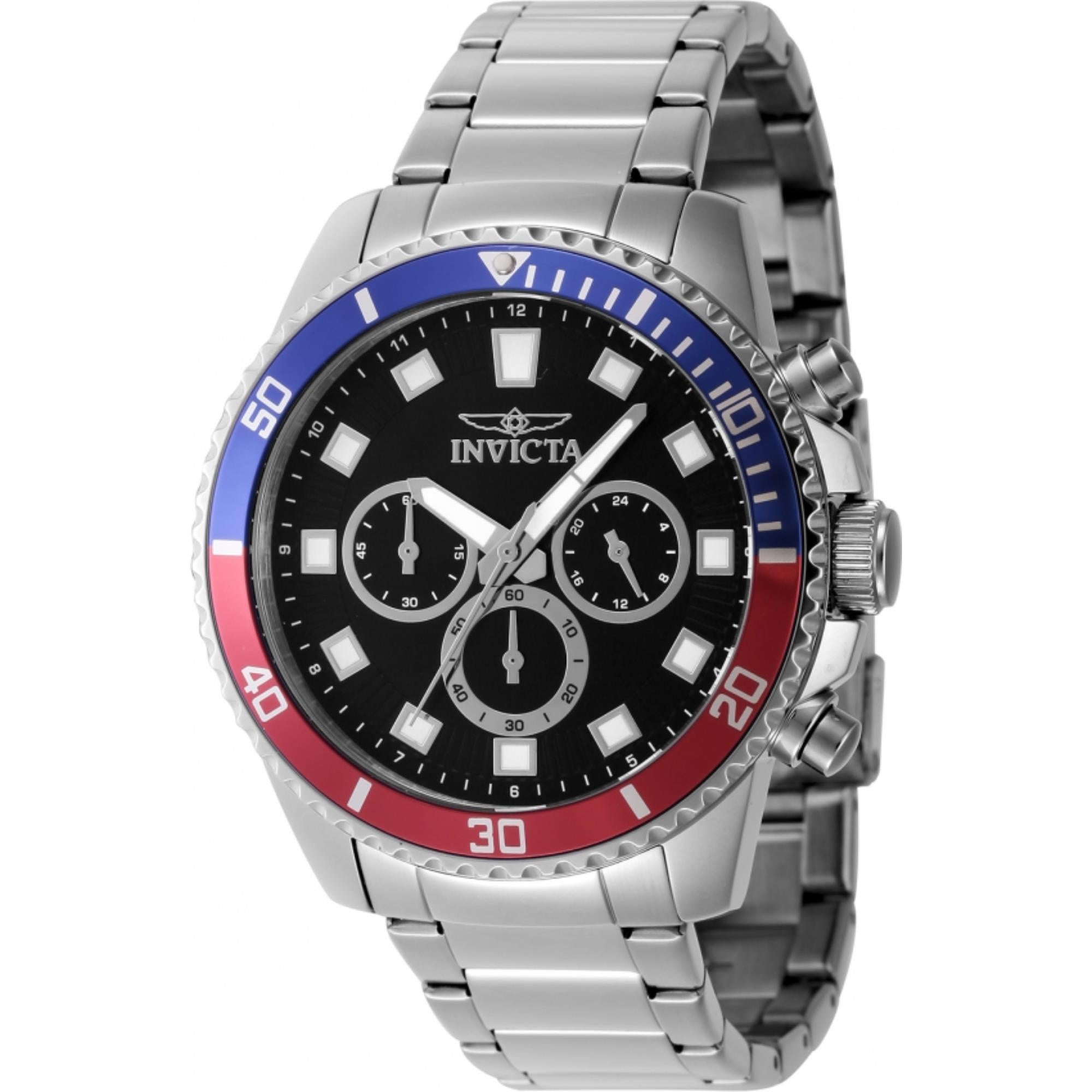 Invicta Pro Diver Quarz Chronograph Schwarzes Zifferblatt Stahlarmband Herrenarmbanduhr 46053