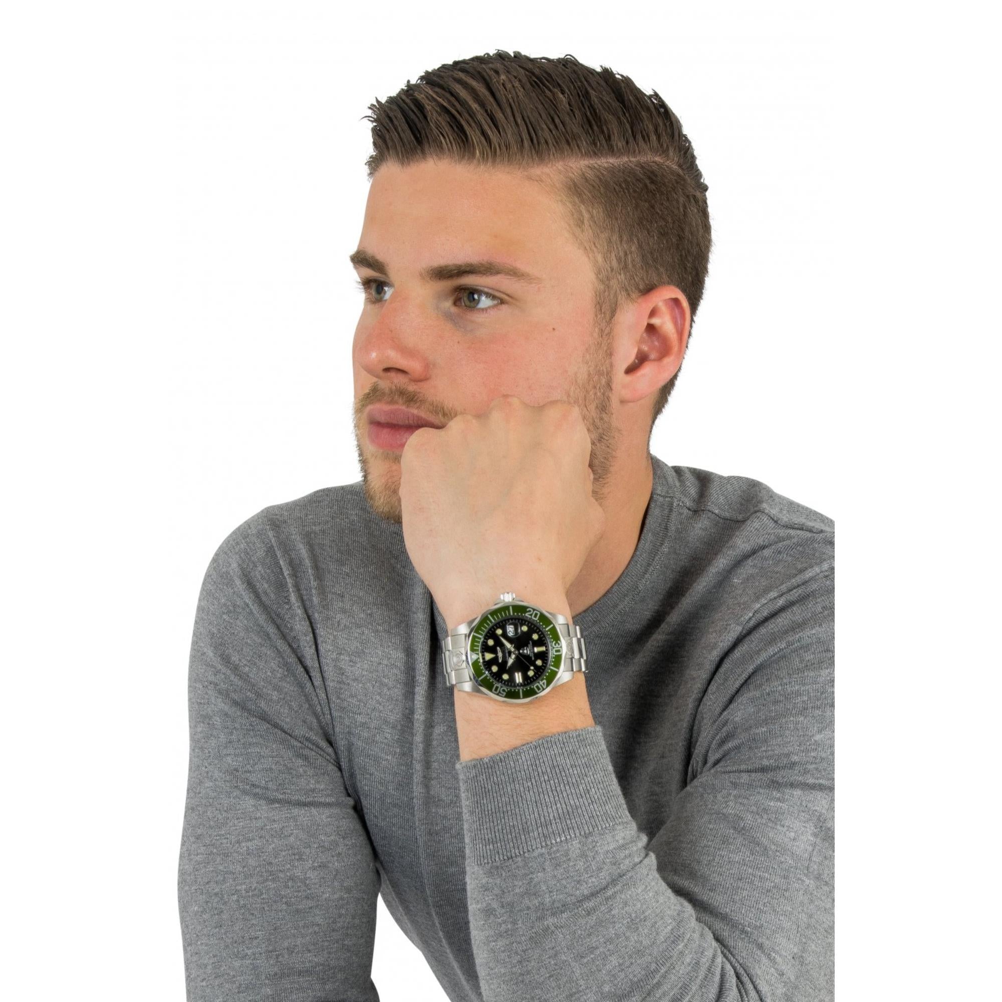 Invicta Pro Diver Automatik Schwarzes Zifferblatt Stahlarmband Herrenarmbanduhr 3047