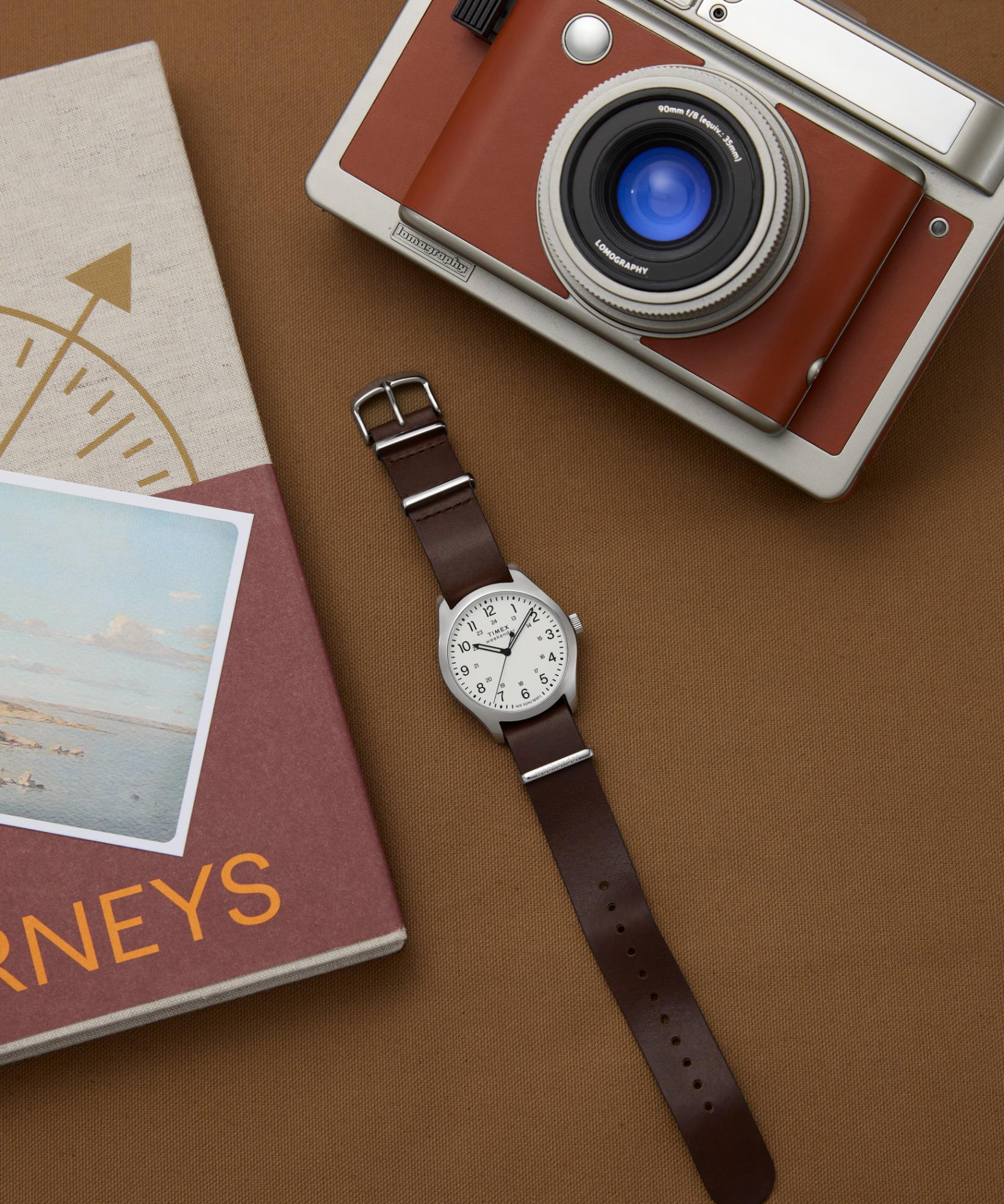 Timex Weekender 39mm White Dial Leather Mens Quartz Watch TW2Y35800