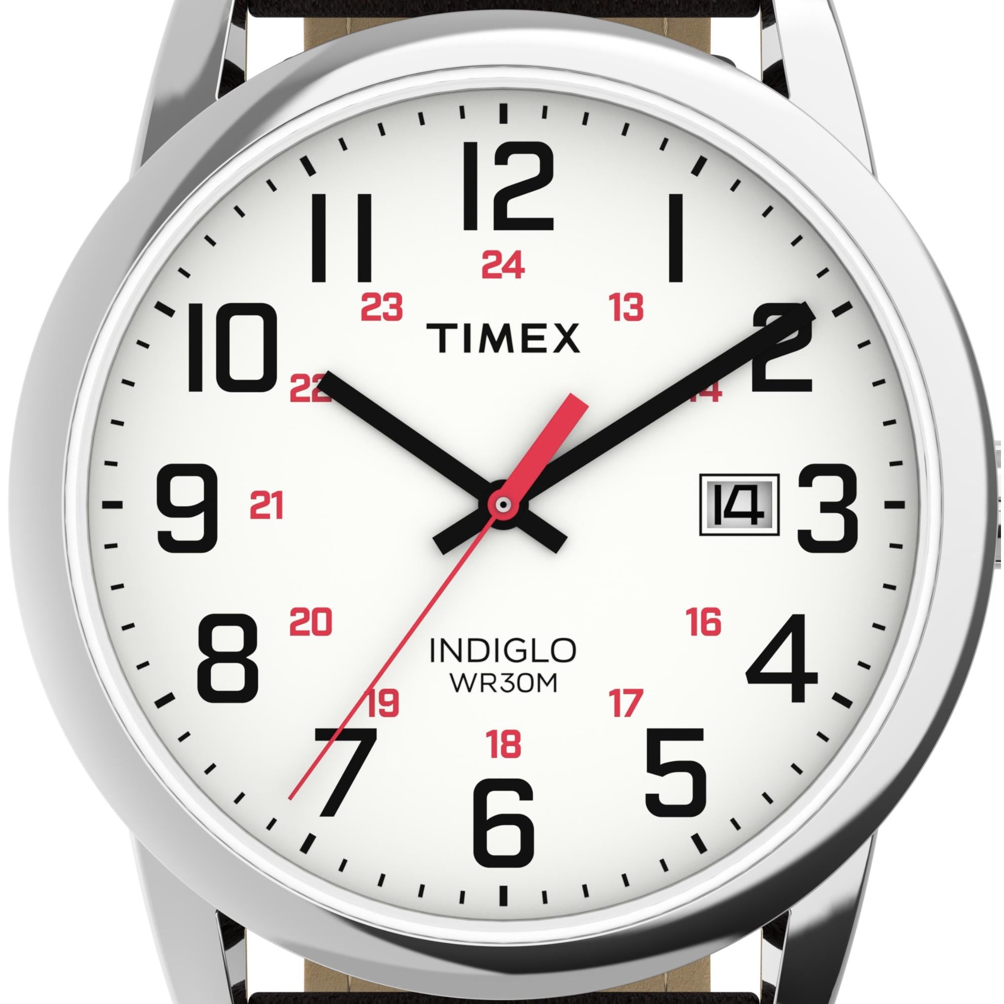 Timex Easy Reader 38mm White Dial Leather Mens Quartz Watch TW2Y12600