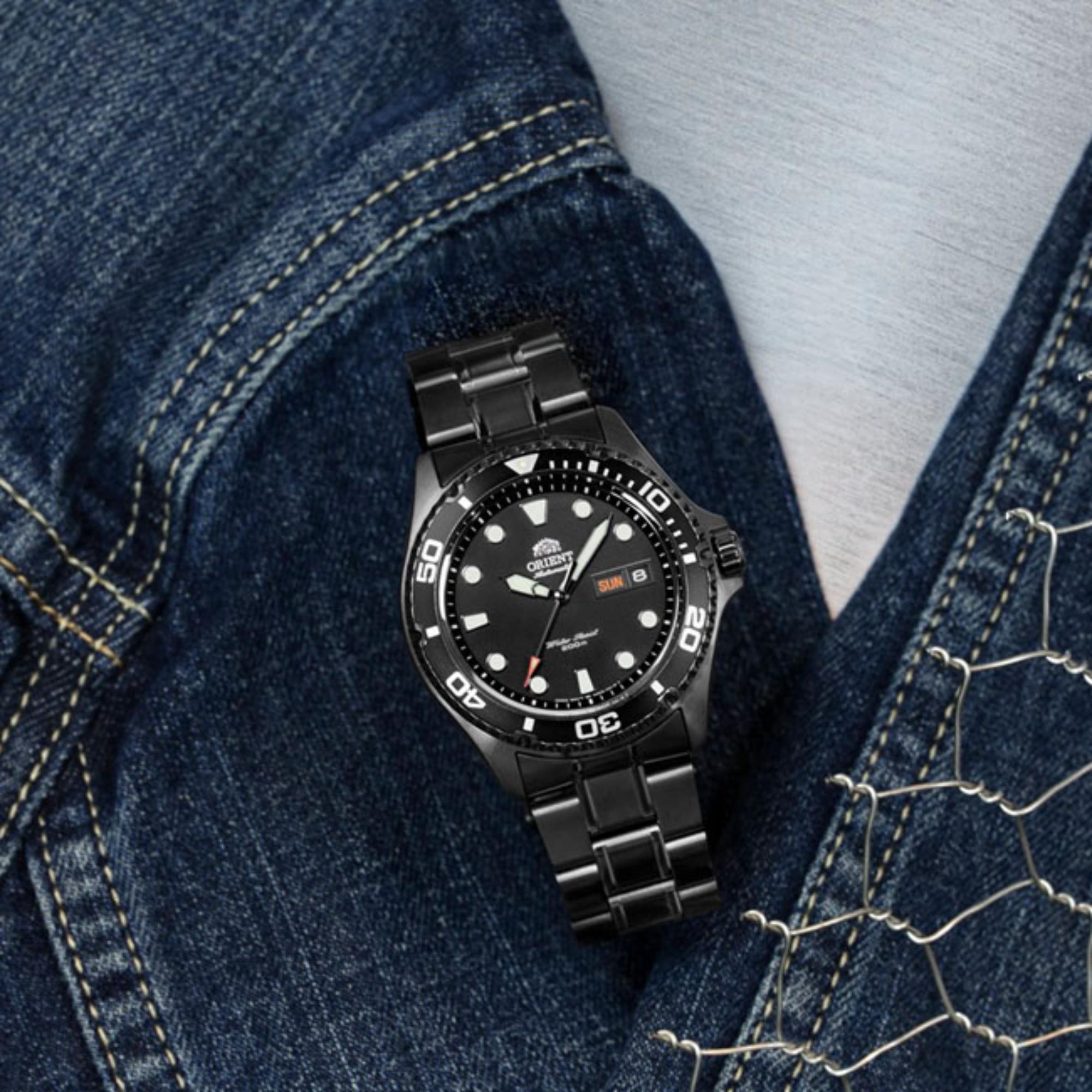 Orient Ray Raven II 41.5mm Black Dial Steel Mens Automatic Watch TAA02003B9