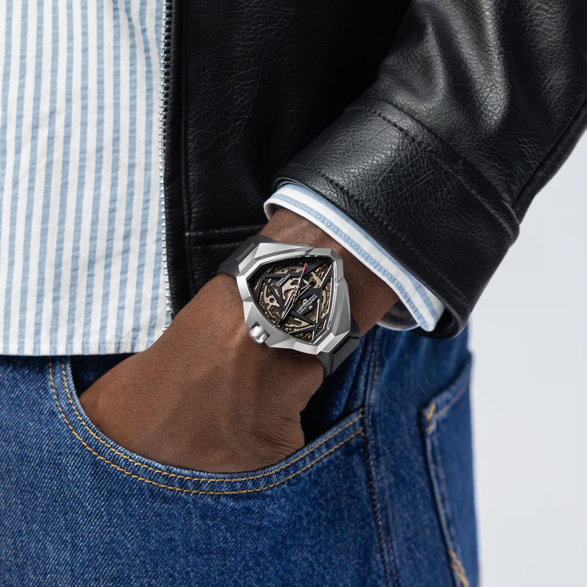 Hamilton Ventura 51mm Skelett Schwarz Zifferblatt Gummi Herren Automatik Uhr H24635330