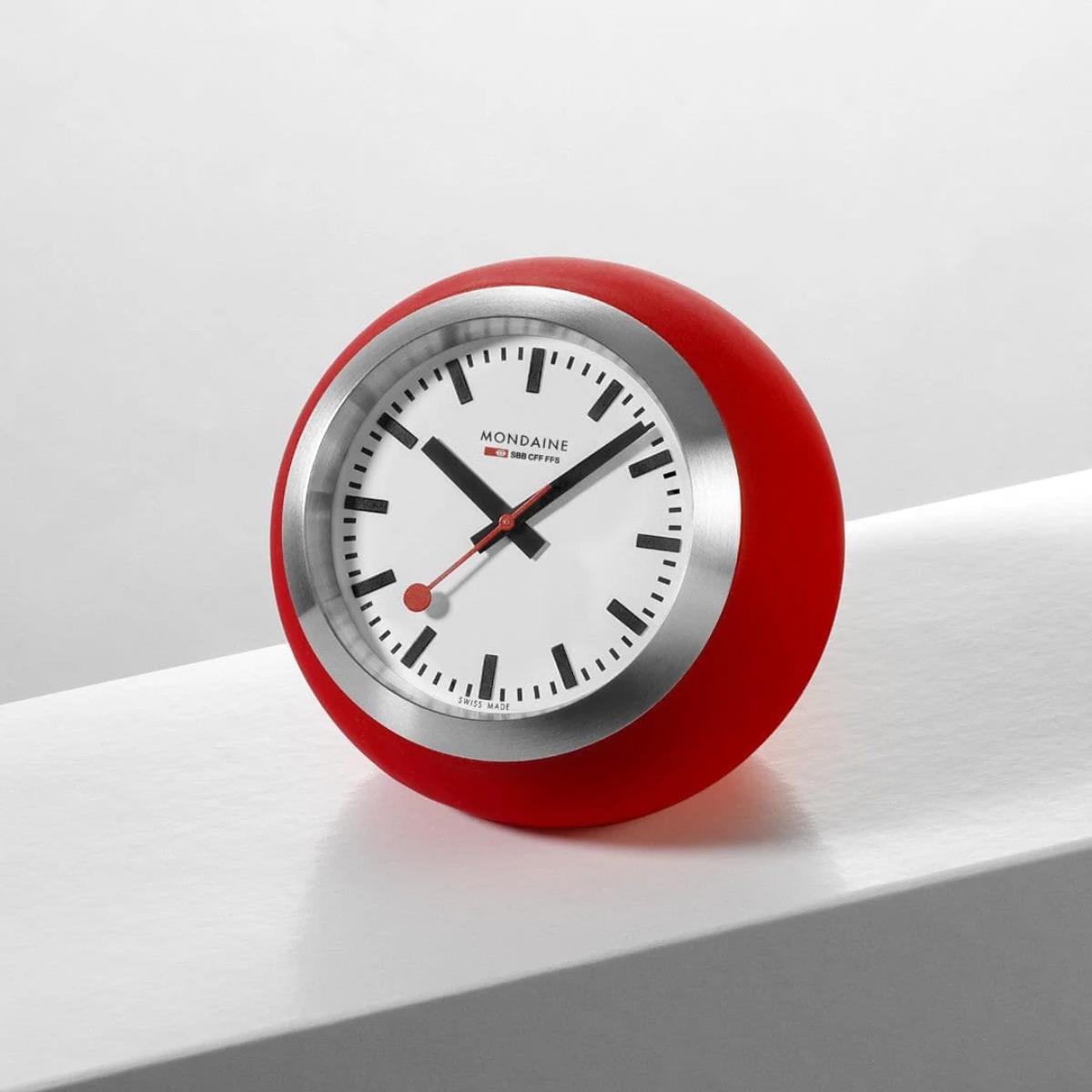 Mondaine Red Table Globe Clock Quartz White Dial A660.30335.16SBP