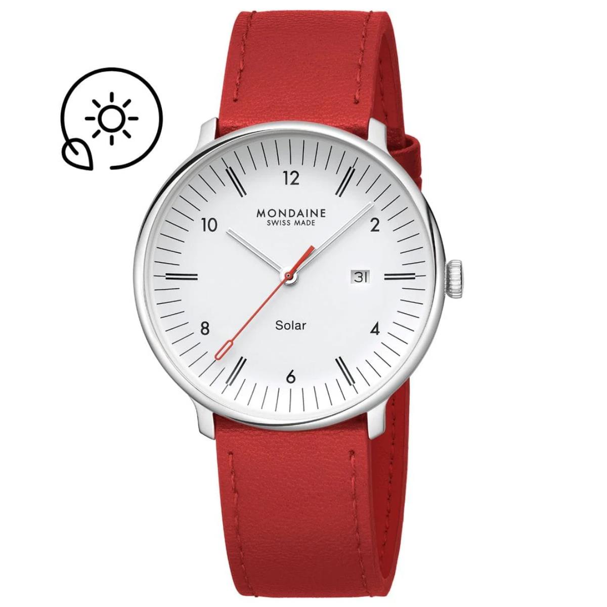 Mondaine Doppio Solar White Dial Leather Strap Men's Watch MLE.41910.LCV