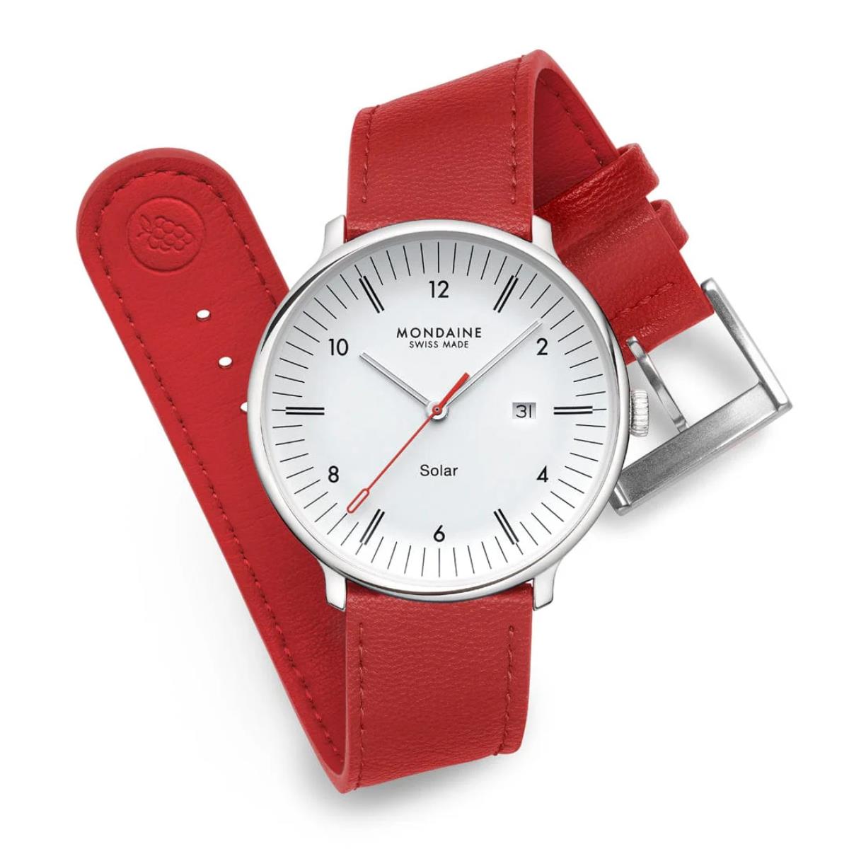 Mondaine Doppio Solar White Dial Leather Strap Men's Watch MLE.41910.LCV