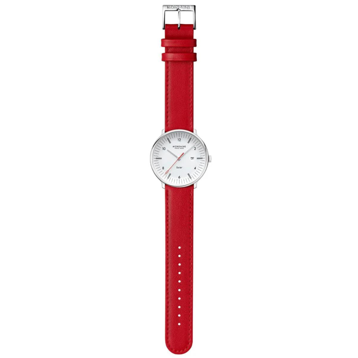 Mondaine Doppio Solar White Dial Leather Strap Men's Watch MLE.41910.LCV