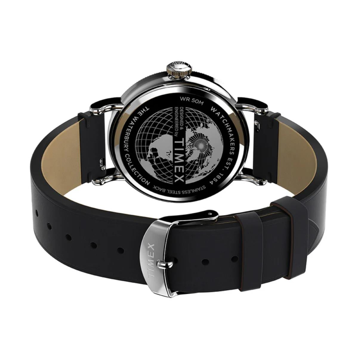 Timex Waterbury 40mm Black Dial Leather Mens Quartz Watch TW2W20200