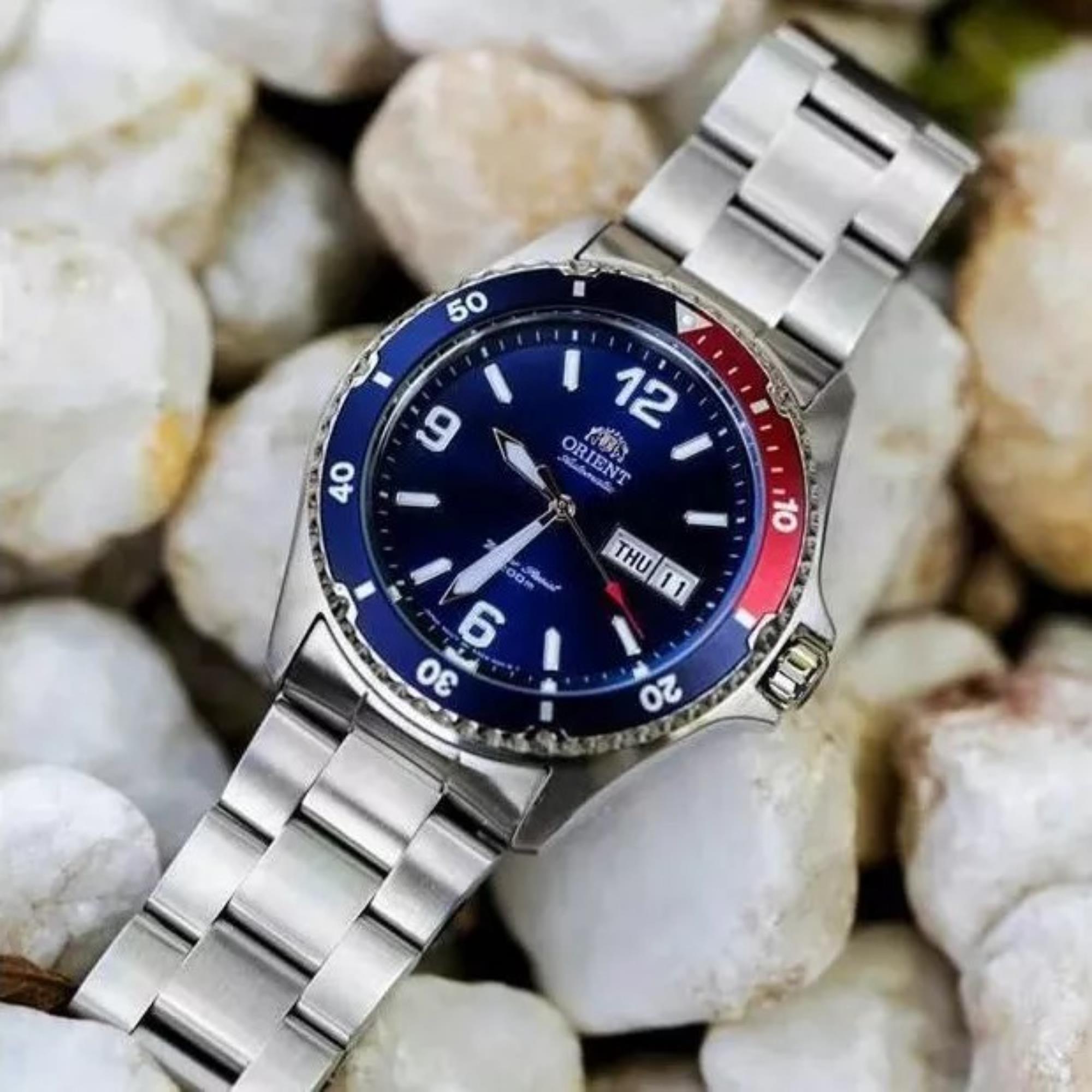 Orient Mako 41.5mm Pepsi Blau Zifferblatt Stahl Herren Automatik Uhr TAA02009D9