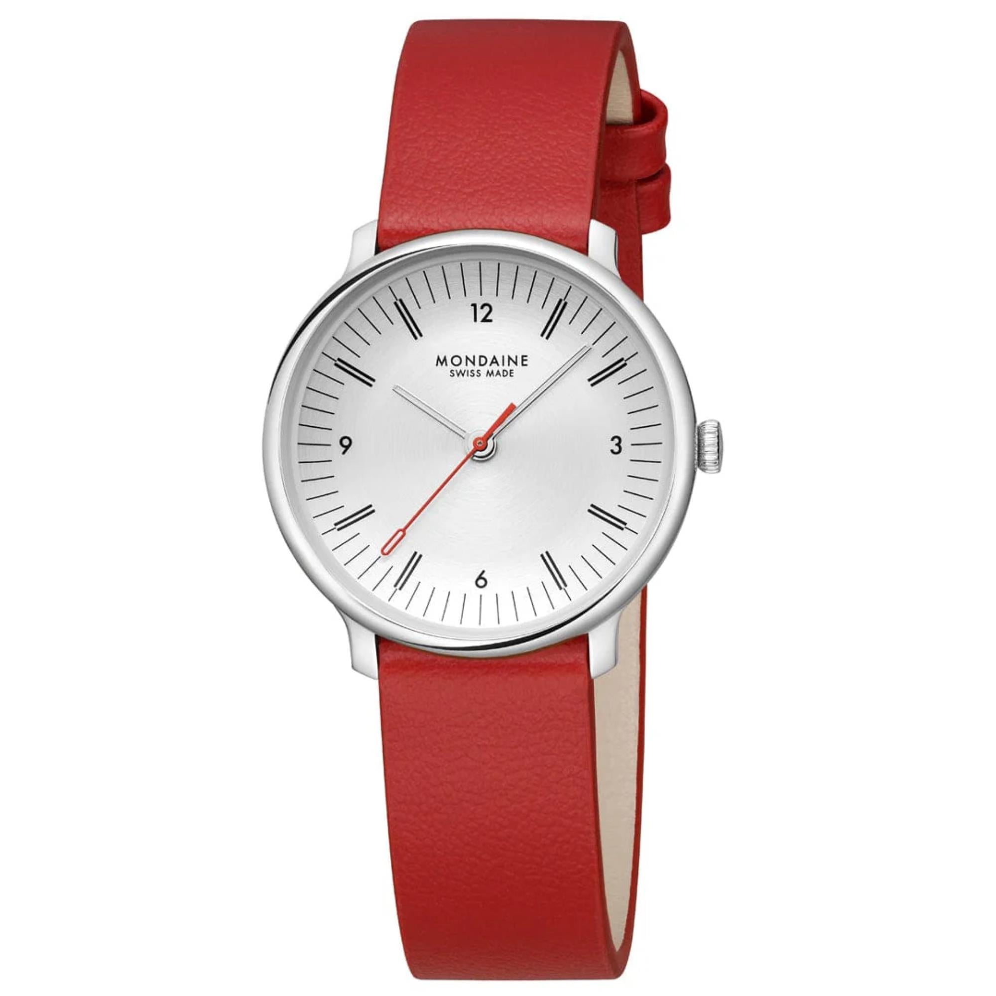 Mondaine Doppio White Dial Red Vegan Grape Leather Unisex Watch MLE.33110.LCV