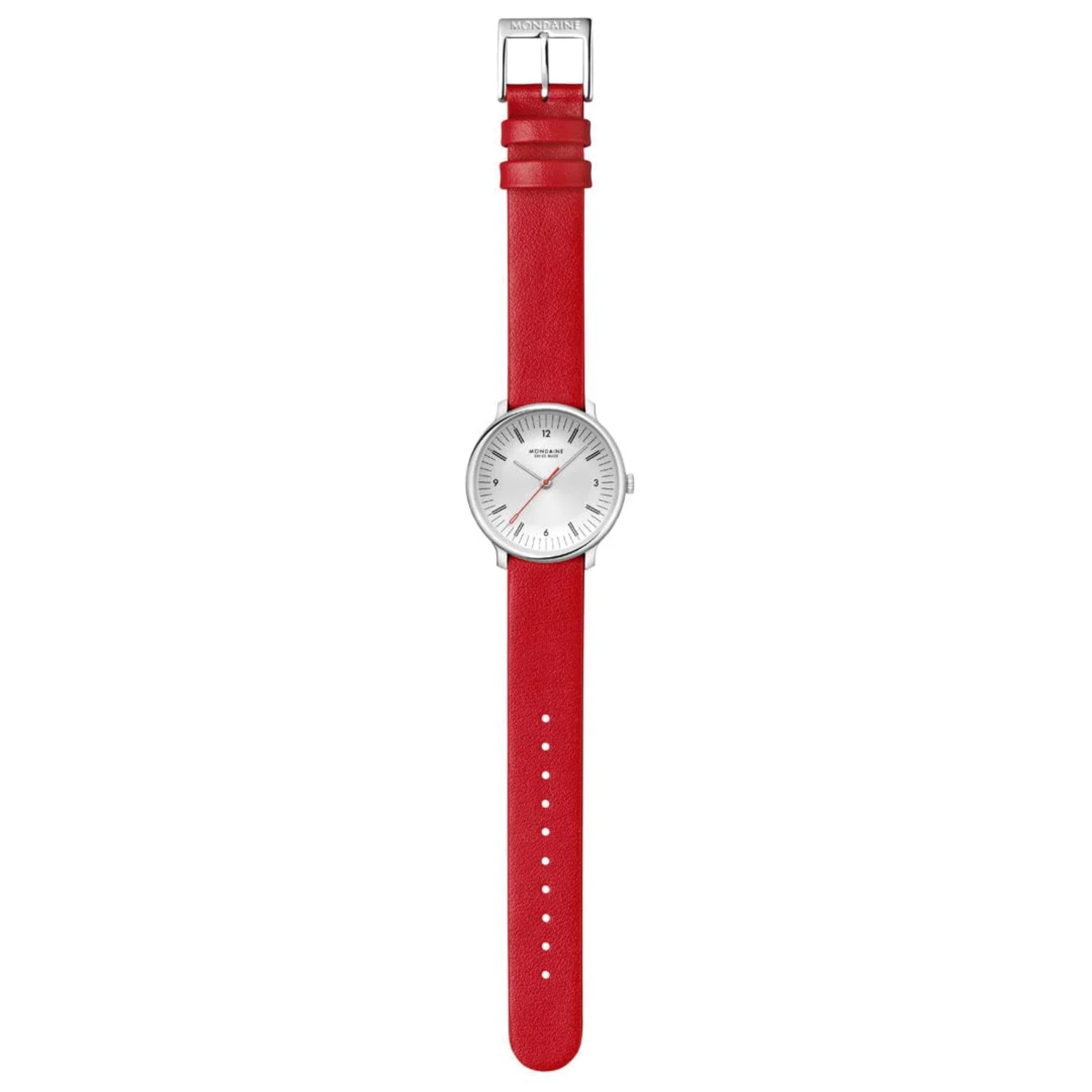 Mondaine Doppio White Dial Red Vegan Grape Leather Unisex Watch MLE.33110.LCV