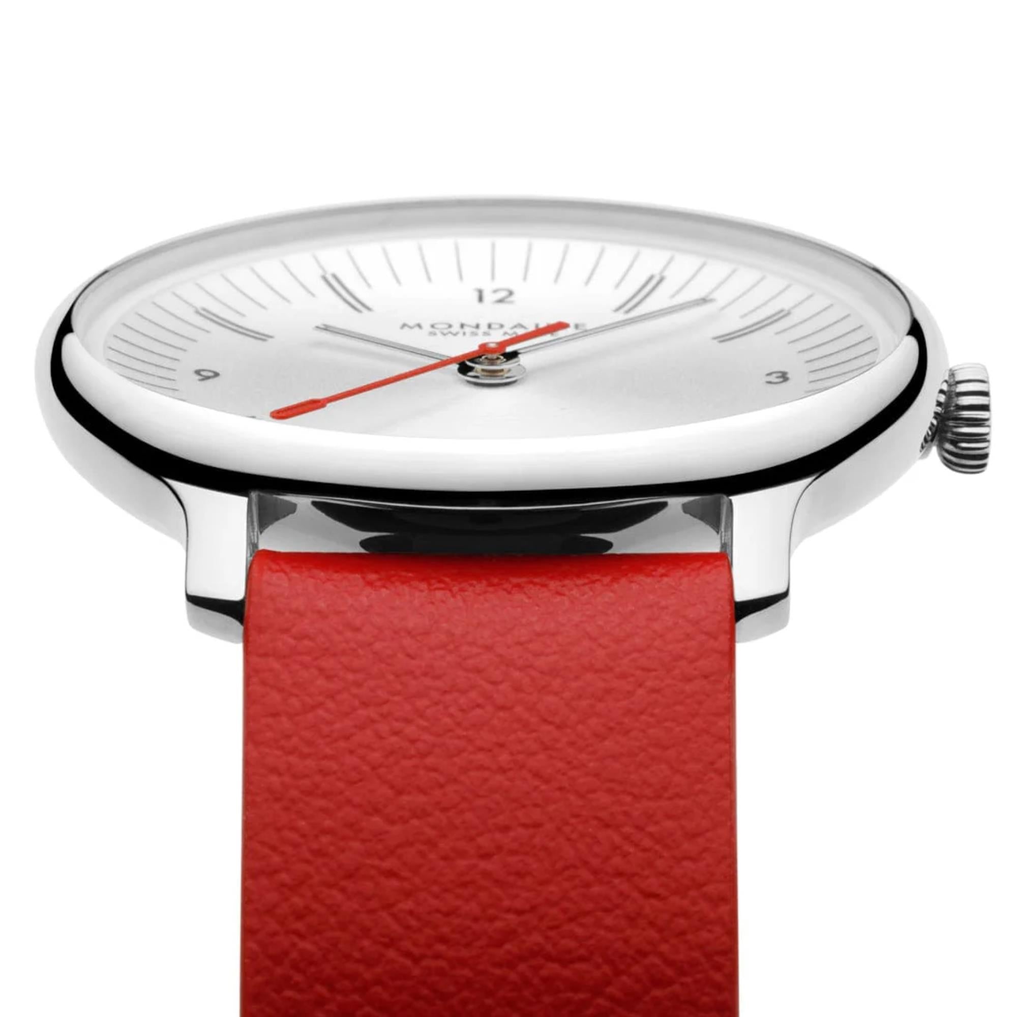 Mondaine Doppio White Dial Red Vegan Grape Leather Unisex Watch MLE.33110.LCV