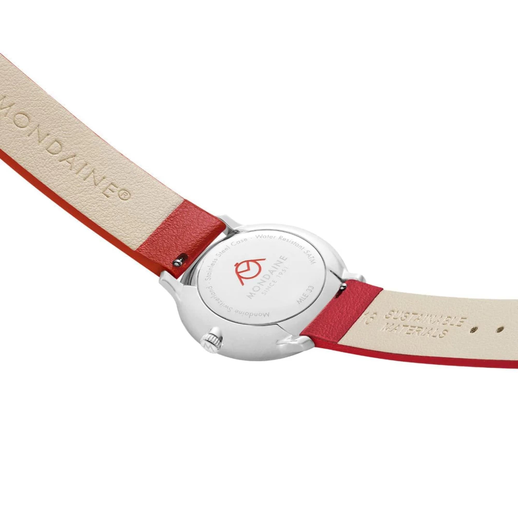 Mondaine Doppio White Dial Red Vegan Grape Leather Unisex Watch MLE.33110.LCV