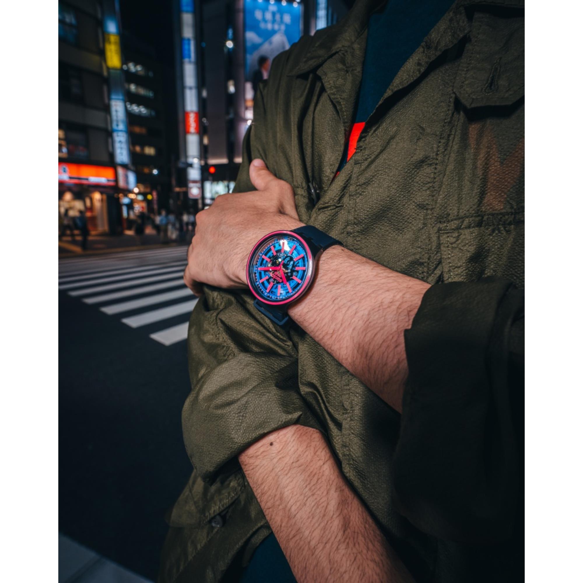 Swatch Big Bold Blue Taste Silikon Armband Uhr SO27B111