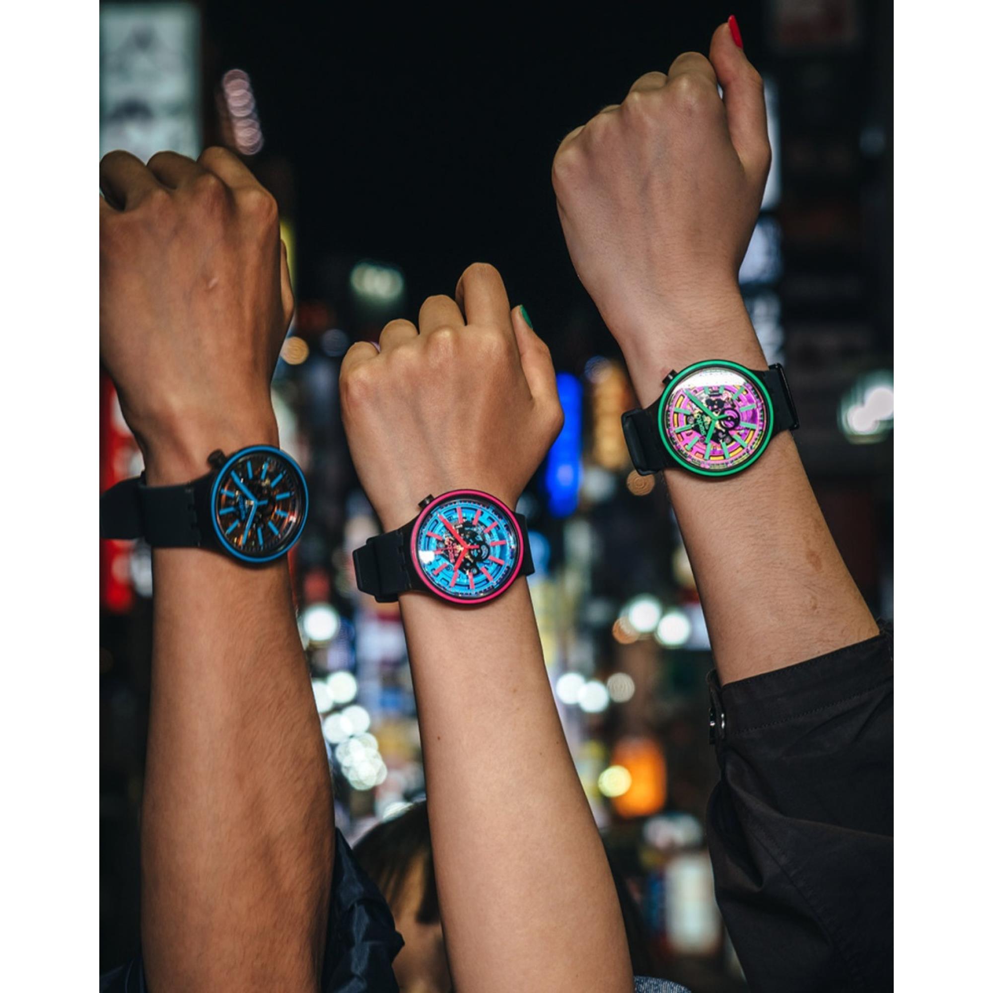 Swatch Big Bold Blue Taste Silikon Armband Uhr SO27B111
