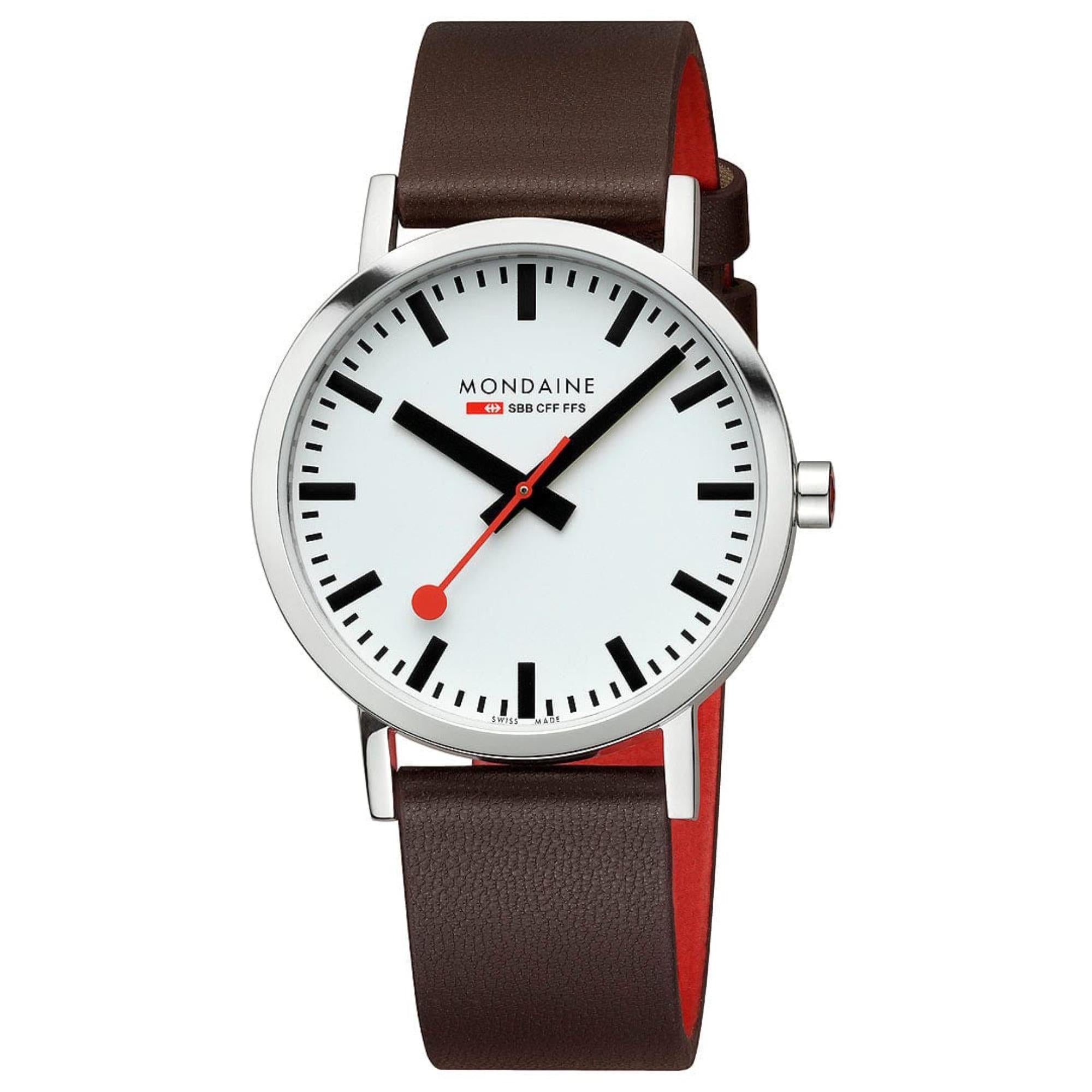 Mondaine Classic 40mm White Dial Leather Mens Quartz Watch A660.30360.11SBGV