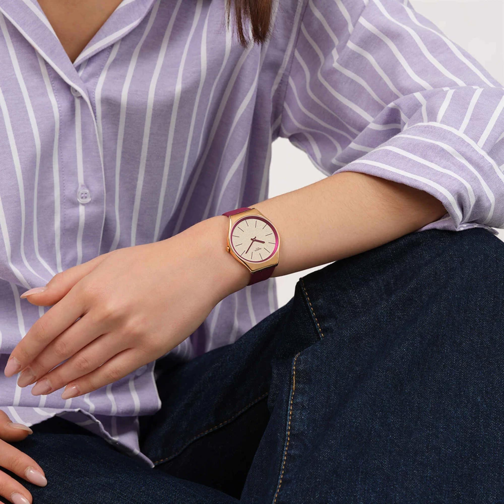 Swatch Skin Alpine Berry Red Dial Leather Watch SYXG131