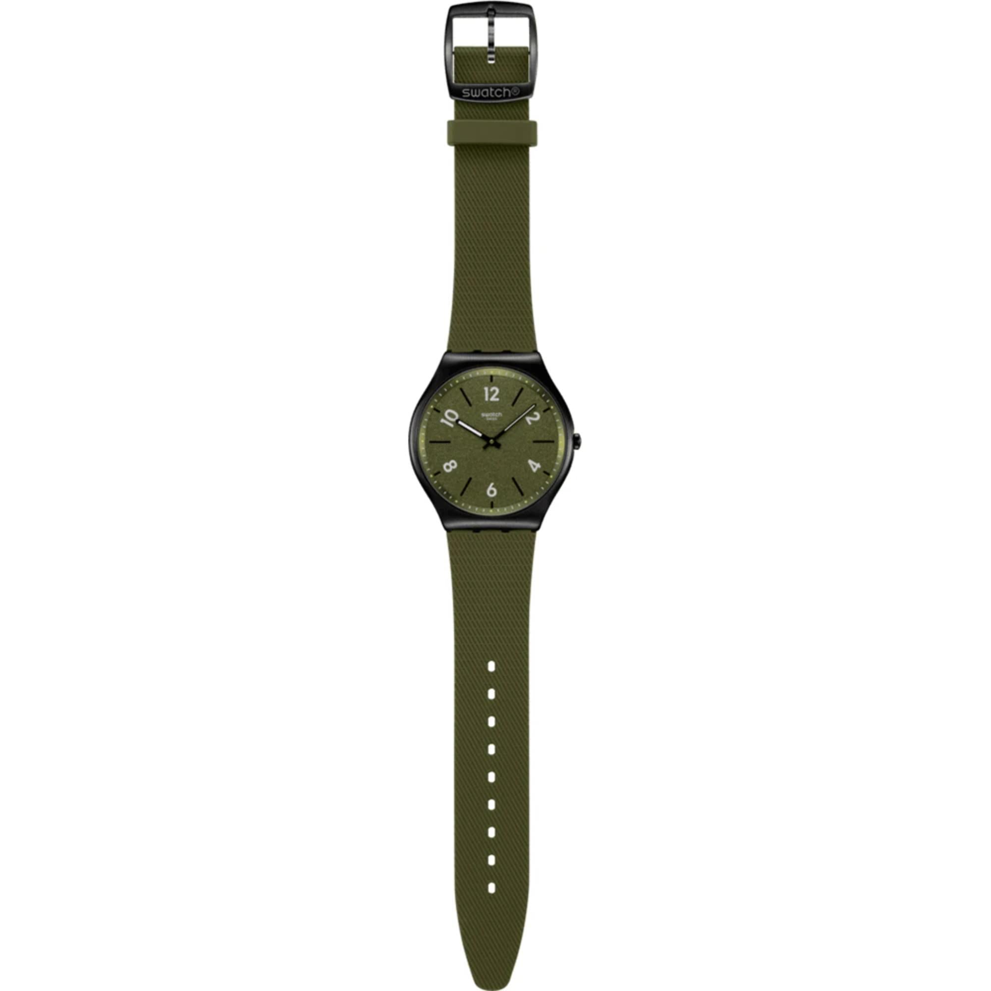 Swatch Skin Hint of Pine Green Dial Rubber Strap Watch SS07B115