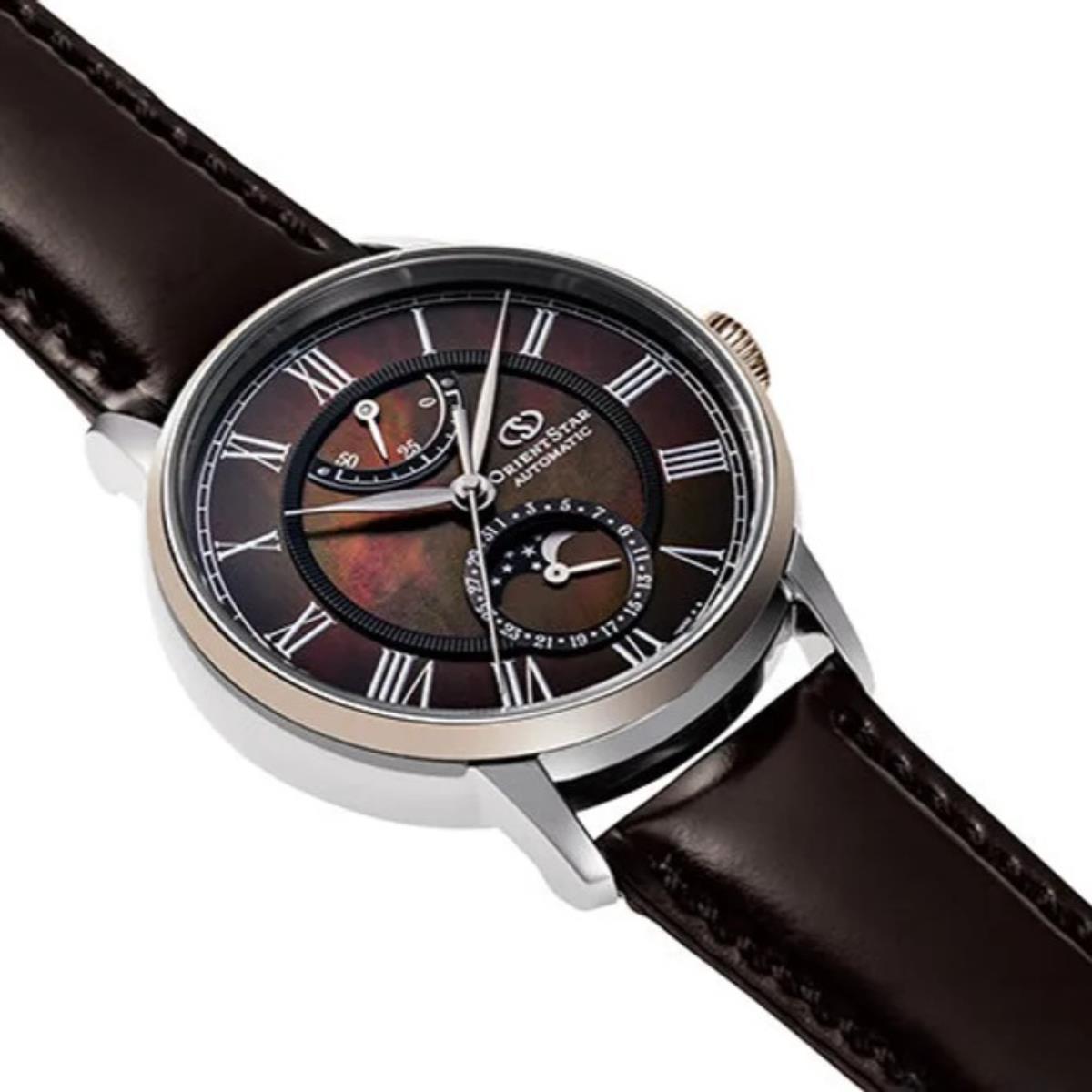 Orient Star Mondphase 41mm Limited Edition Braunes Zifferblatt Leder und Stahl Herren Automatik Uhr RE-AY0121A00B
