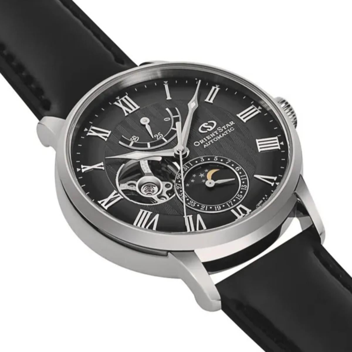 Orient Star Moon Phase 41mm Semi Skeleton Grey Dial Cordovan Mens Automatic Watch RE-AY0107N00B