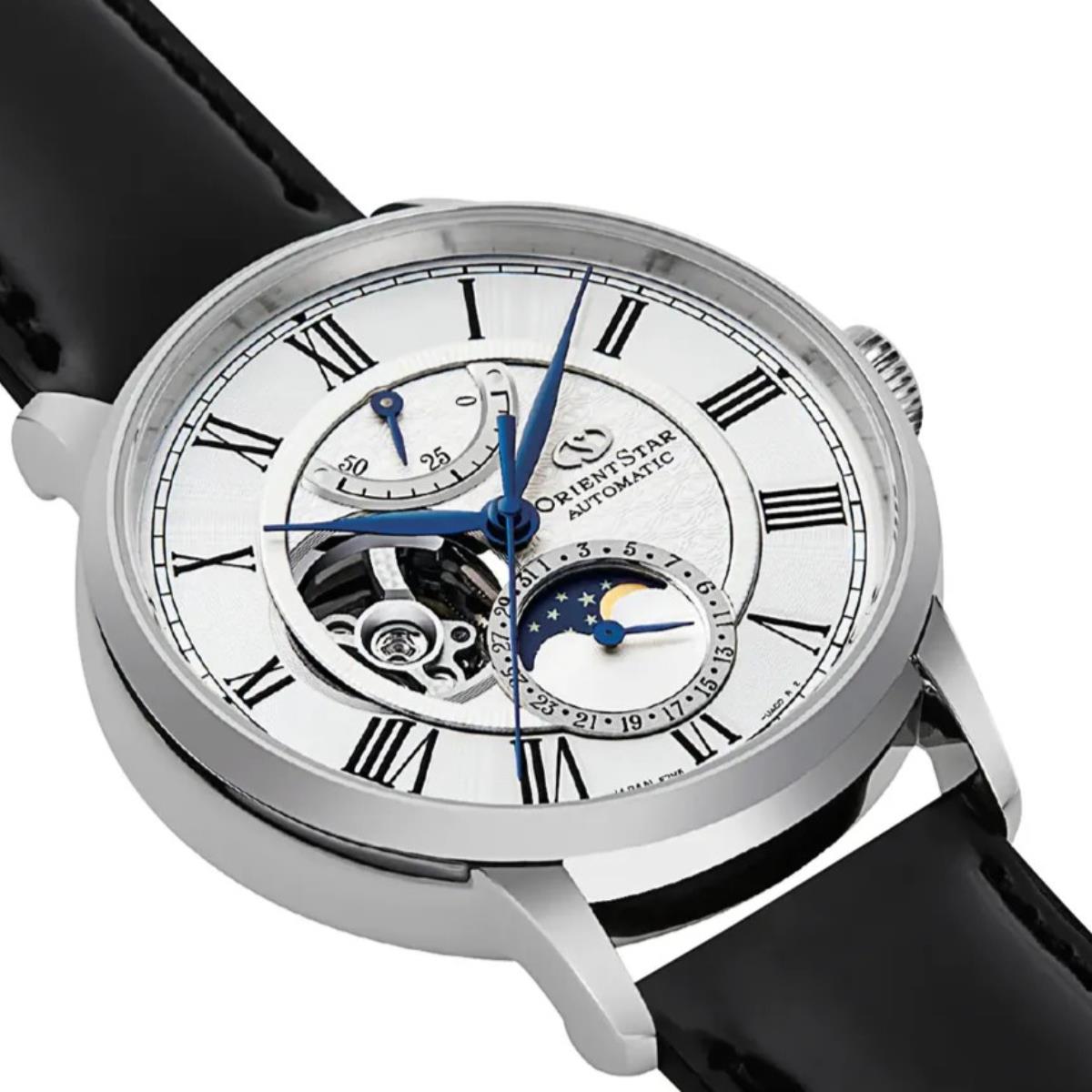 Orient Star Moon Phase 41mm Semi Skeleton White Dial Cordovan Mens Automatic Watch RE-AY0106S00B