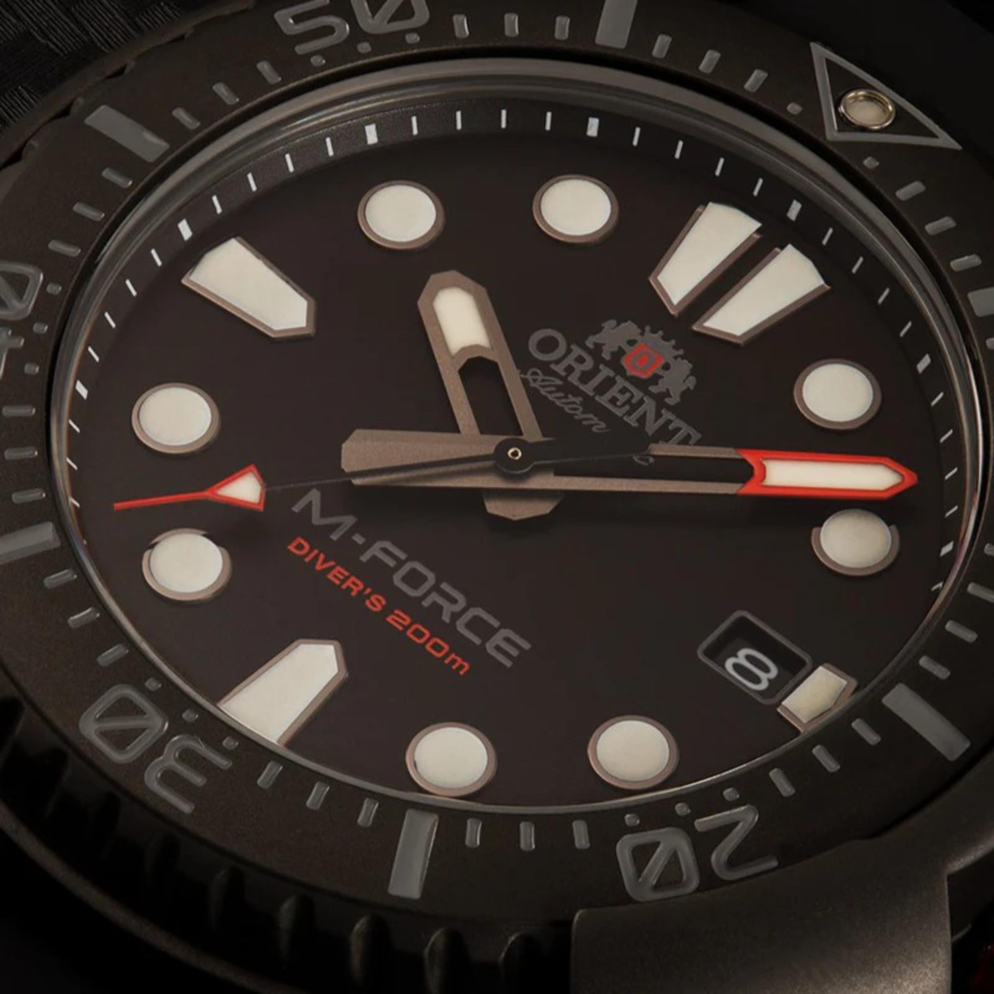 Orient M-Force 45mm Schwarzes Zifferblatt Silikon Herren Automatik Uhr RA-AC0L03B00B