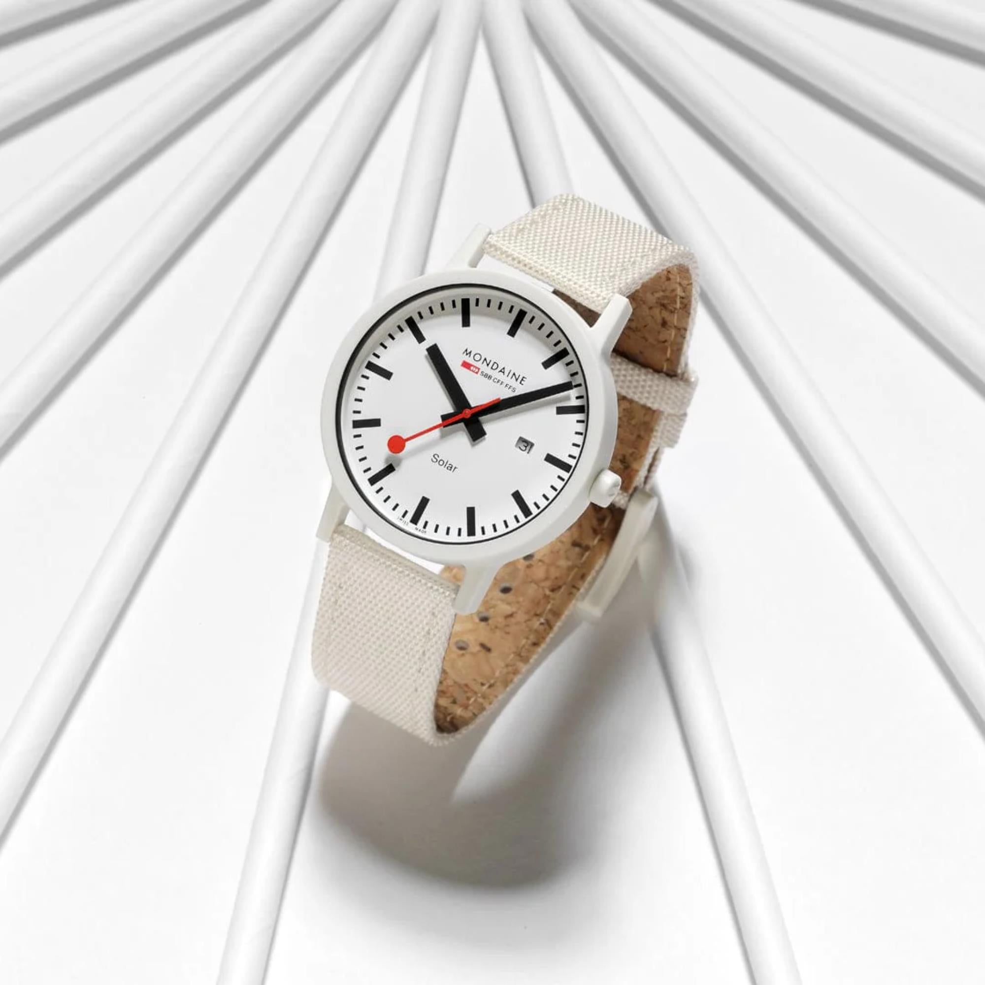 Mondaine Essence Solar White Dial PET Textile Strap Unisex Watch MS1.41910.LA