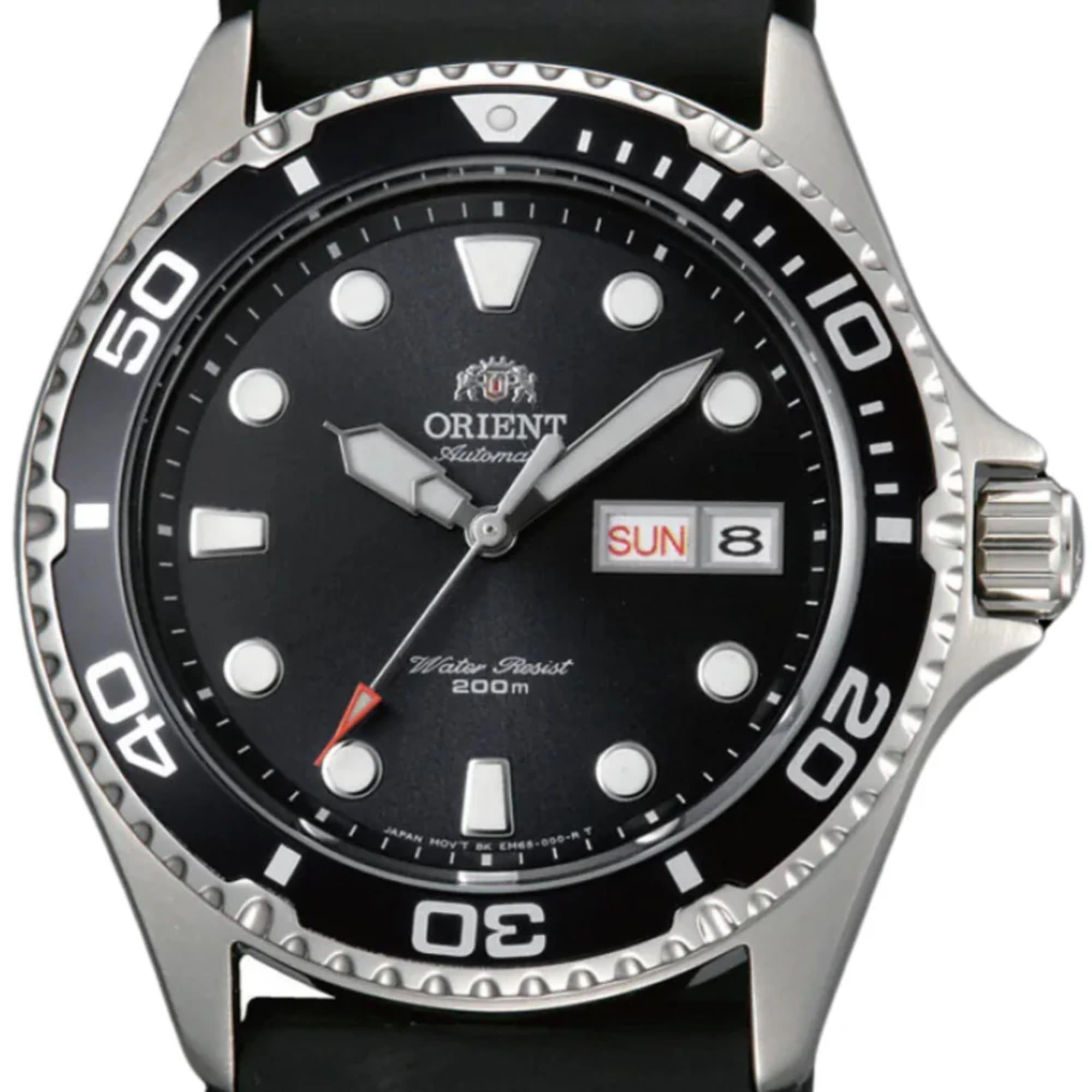 Orient Ray 41,5mm Schwarzes Zifferblatt Gummi Automatik Herren Uhr TAA02007B9