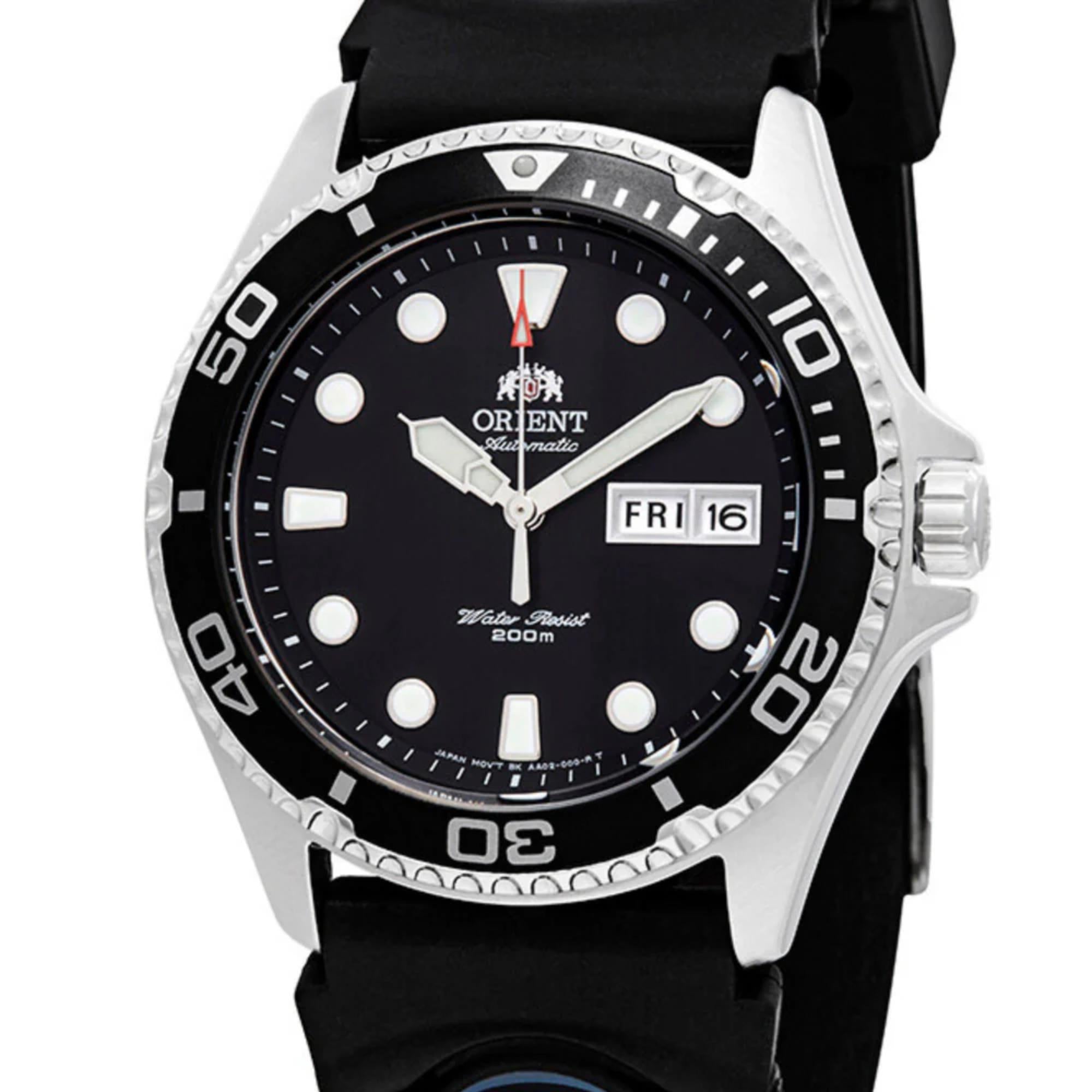 Orient Ray 41,5mm Schwarzes Zifferblatt Gummi Automatik Herren Uhr TAA02007B9