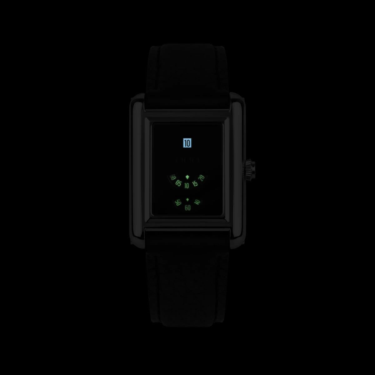 Out Of Order Forma Venti Jumphour Automatic Lacquered Black Dial Leather Strap Watch F20BLK.316