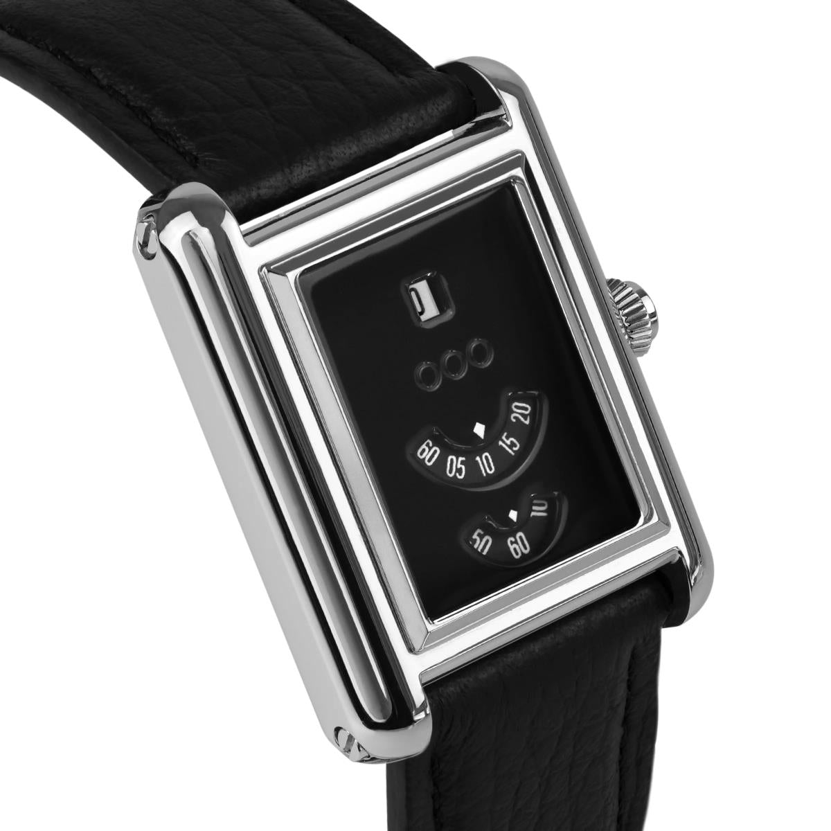 Out Of Order Forma Venti Jumphour Automatic Lacquered Black Dial Leather Strap Watch F20BLK.316