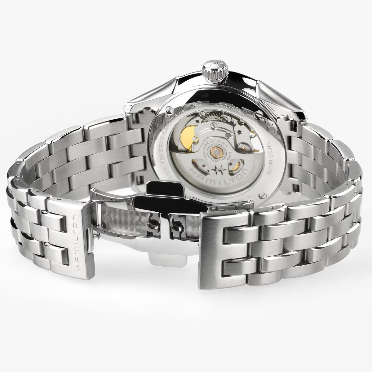 Hamilton H32675101 stainless steel bracelet and folding clasp detail  