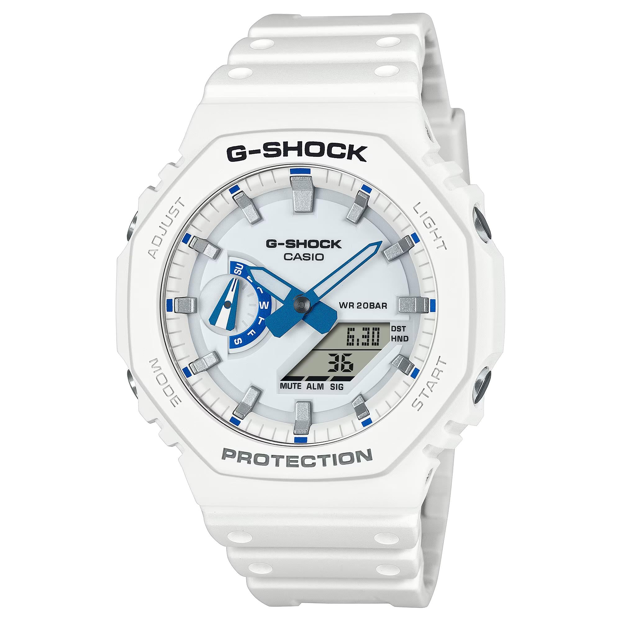 Casio G-Shock 2100 Series White Digi-Analogue Resin Strap Watch GA-2100HDS-7AER