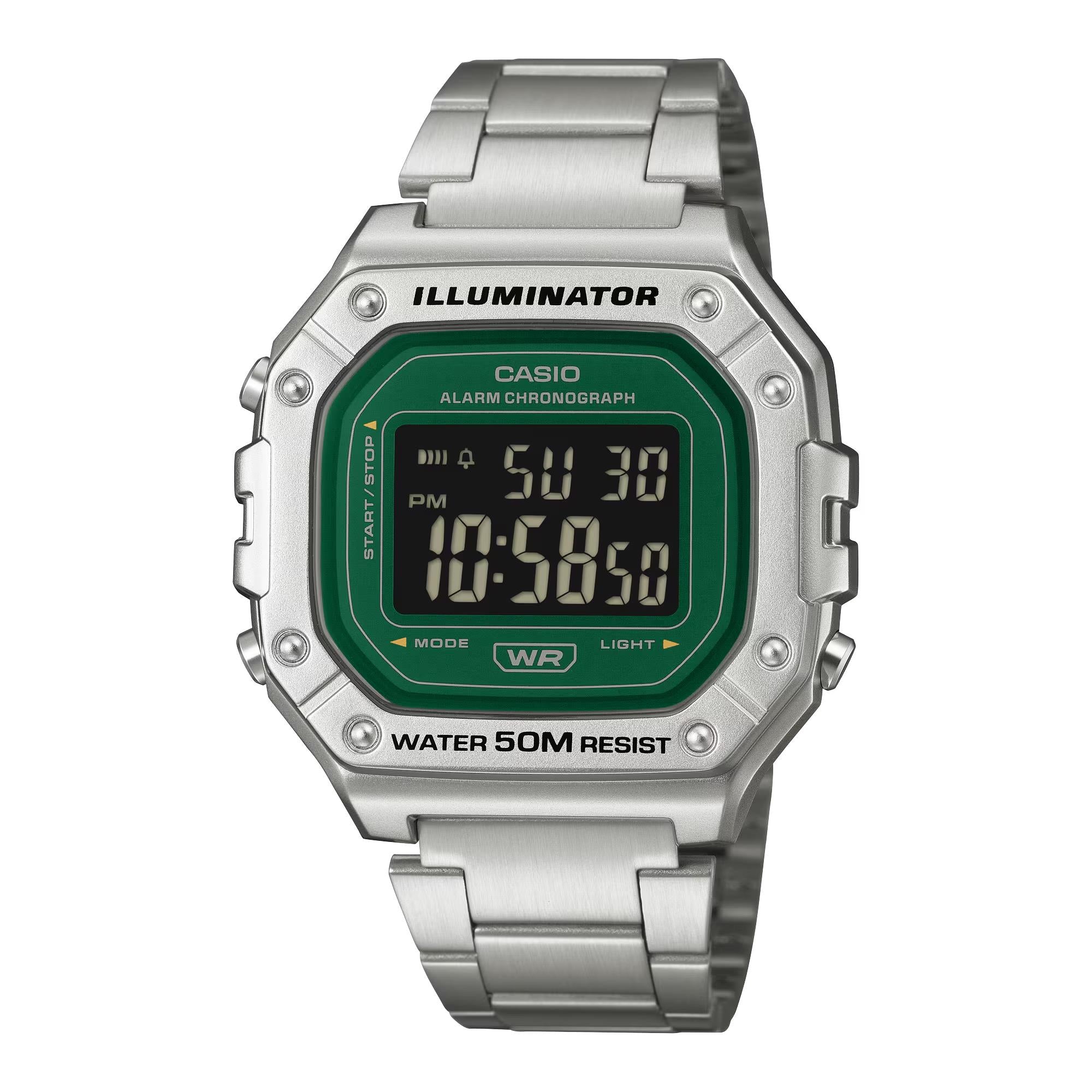 Casio Green Face Series Digitale Stahlarmband Herren Uhr W-218HD-3AVEF