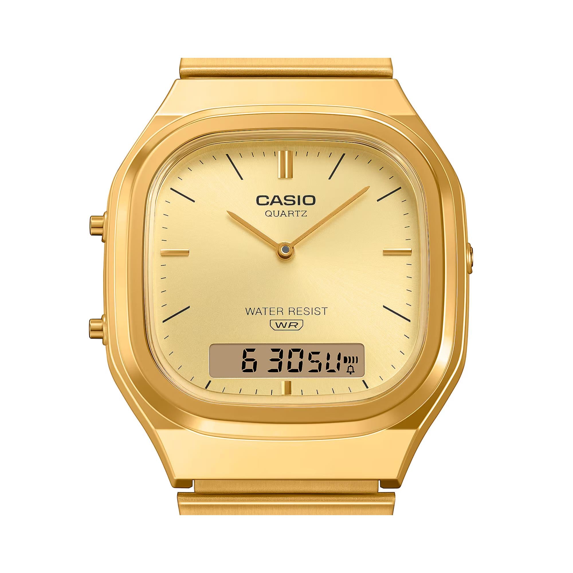 Casio Vintage Quarz Golden Digi-Analoge Stahlarmband Uhr AQ-240EG-9AEF