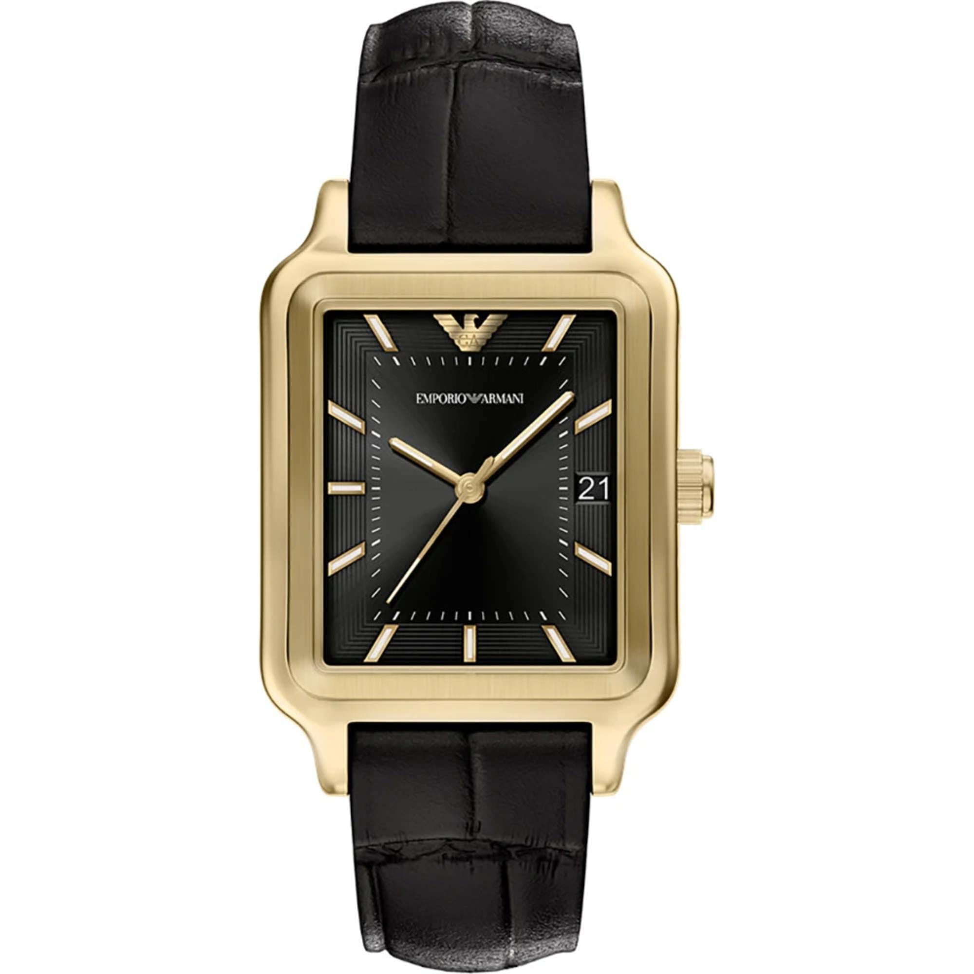 Emporio Armani Diego 36mm schwarze Zifferblatt Leder Damen Quarz Uhr AR11757
