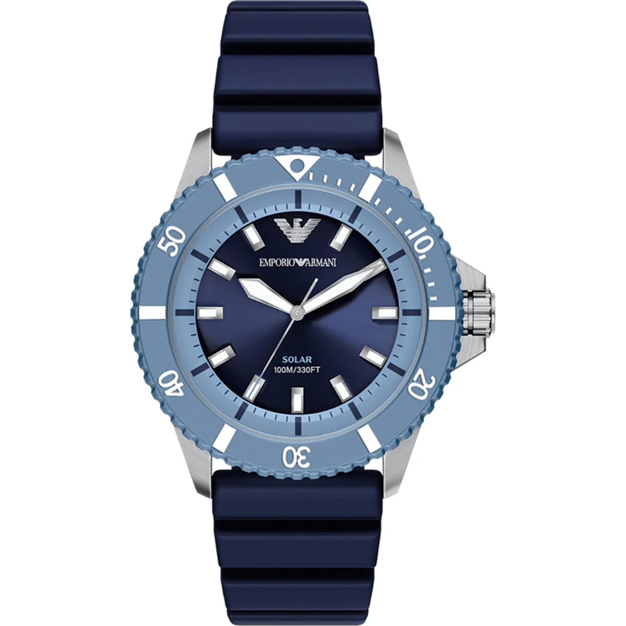 Emporio Armani World Explorer 42mm Blue Dial Silicone Mens Quartz Watch AR11785